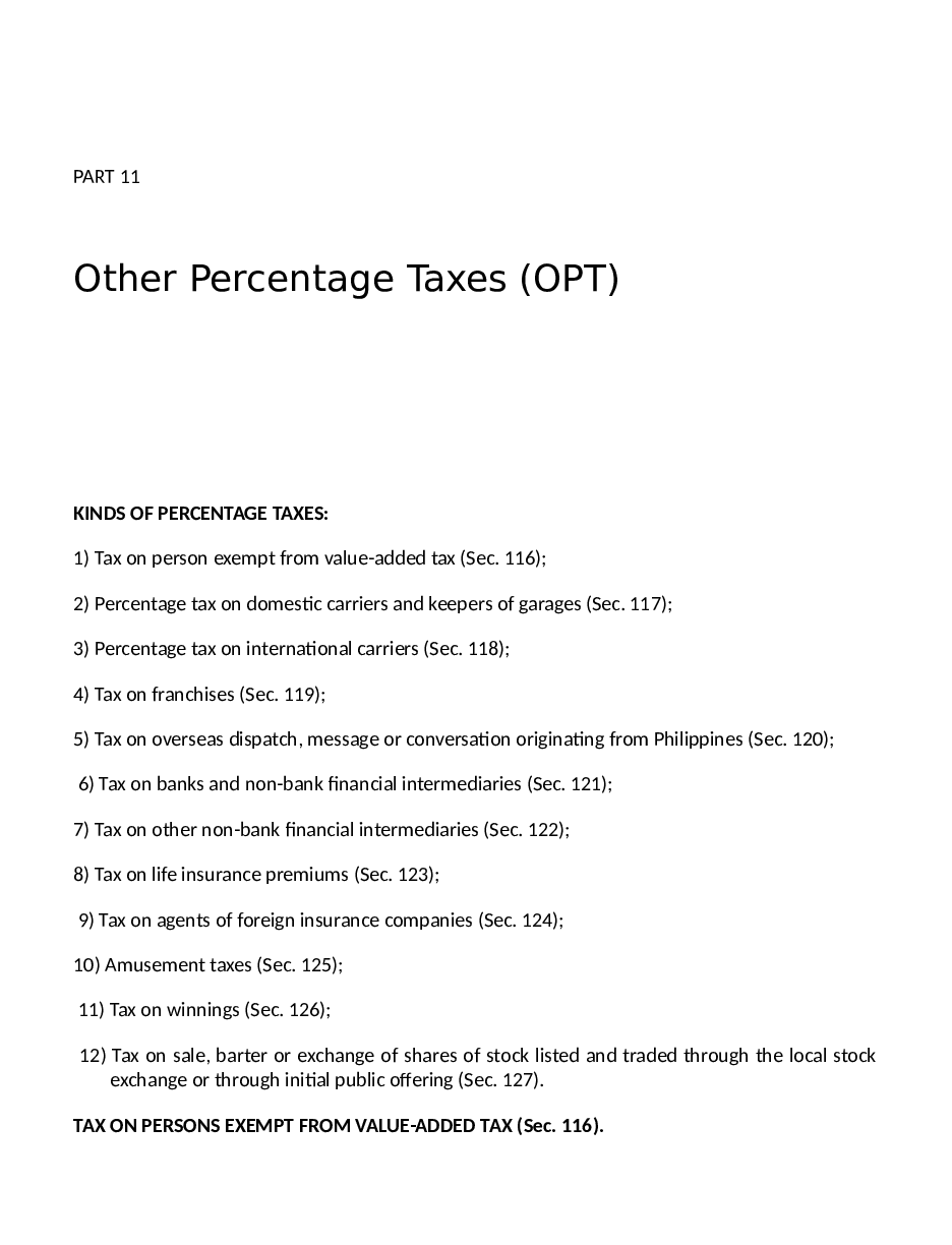 Preview image for Other Percentage Taxes (OPT)