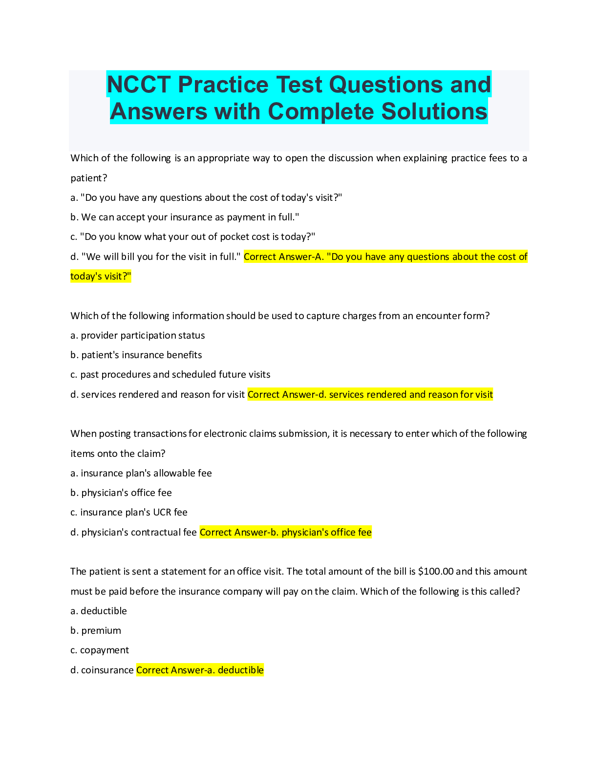 Preview image for NCCT Practice Test Questions and Answers with Complete Solutions