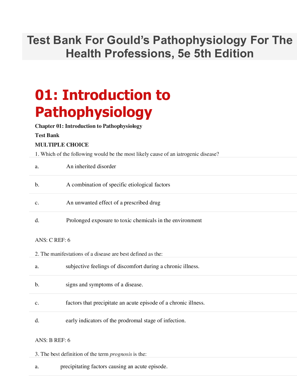 TEST BANK for Gould’s Pathophysiology For The Health Professions, 5th Edition | All Chapters1-28