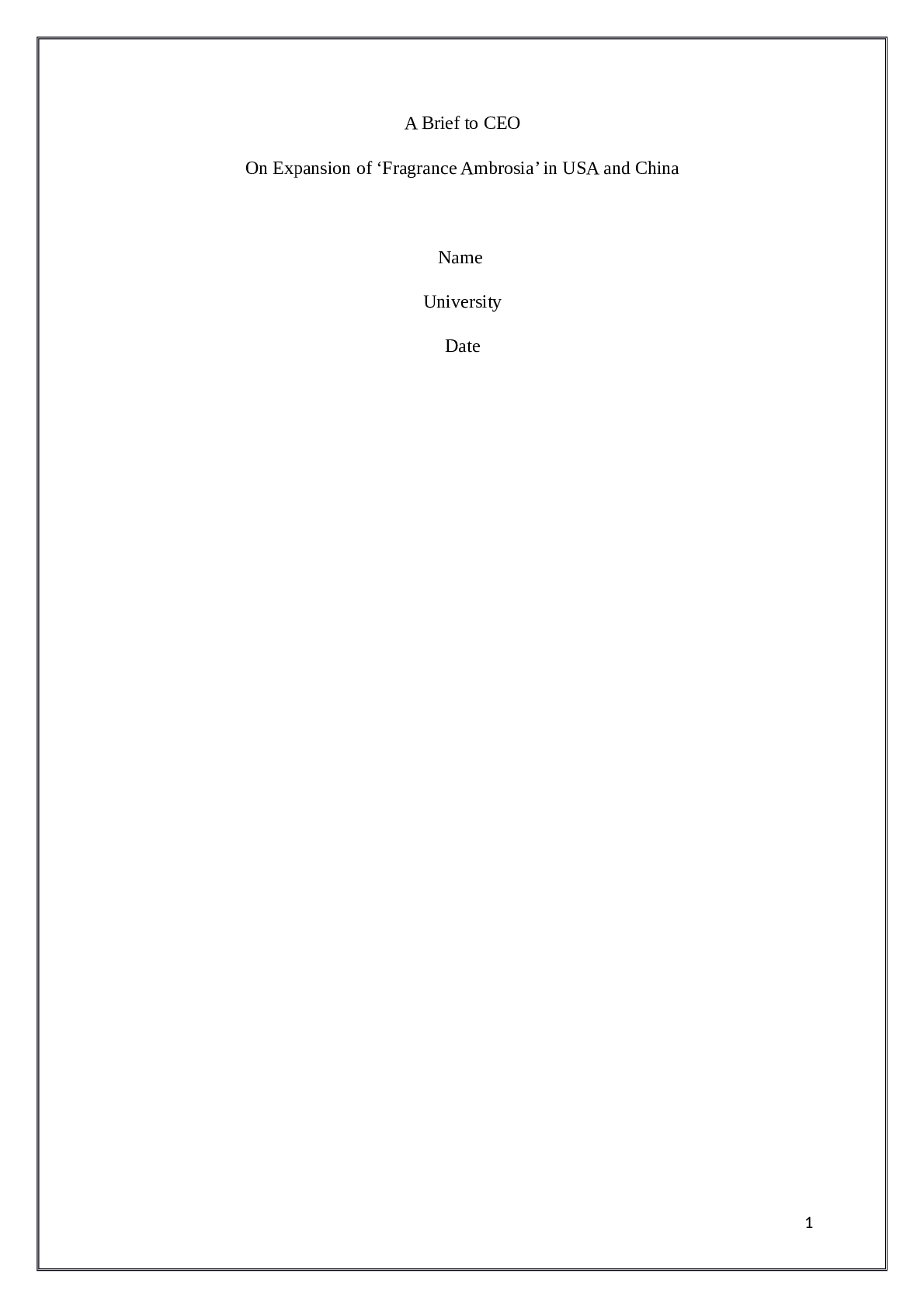 Preview image for Business Institute of Australia (  BUSINESS BSBWOR502 ) report on On Expansion of ‘Fragrance Ambrosia’ in USA and China