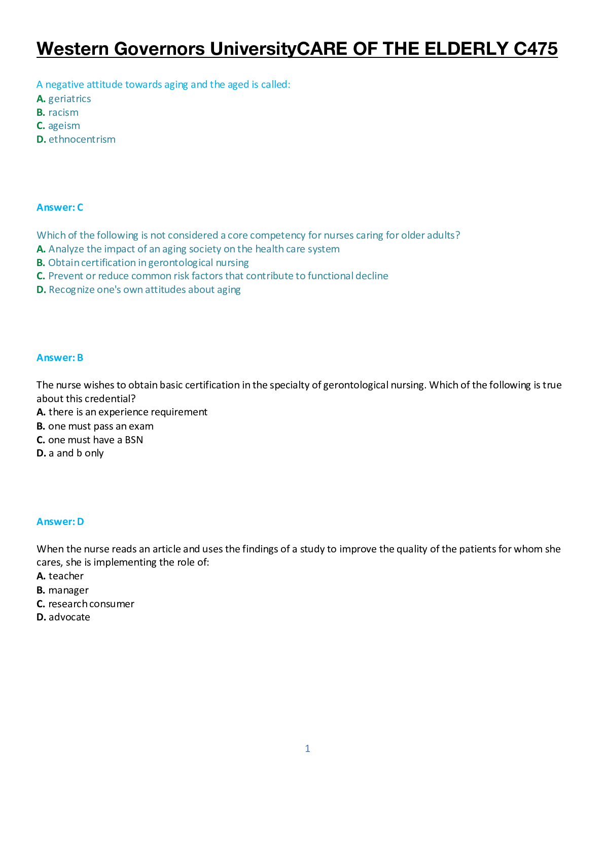 Preview image for CARE OF THE ELDERLY