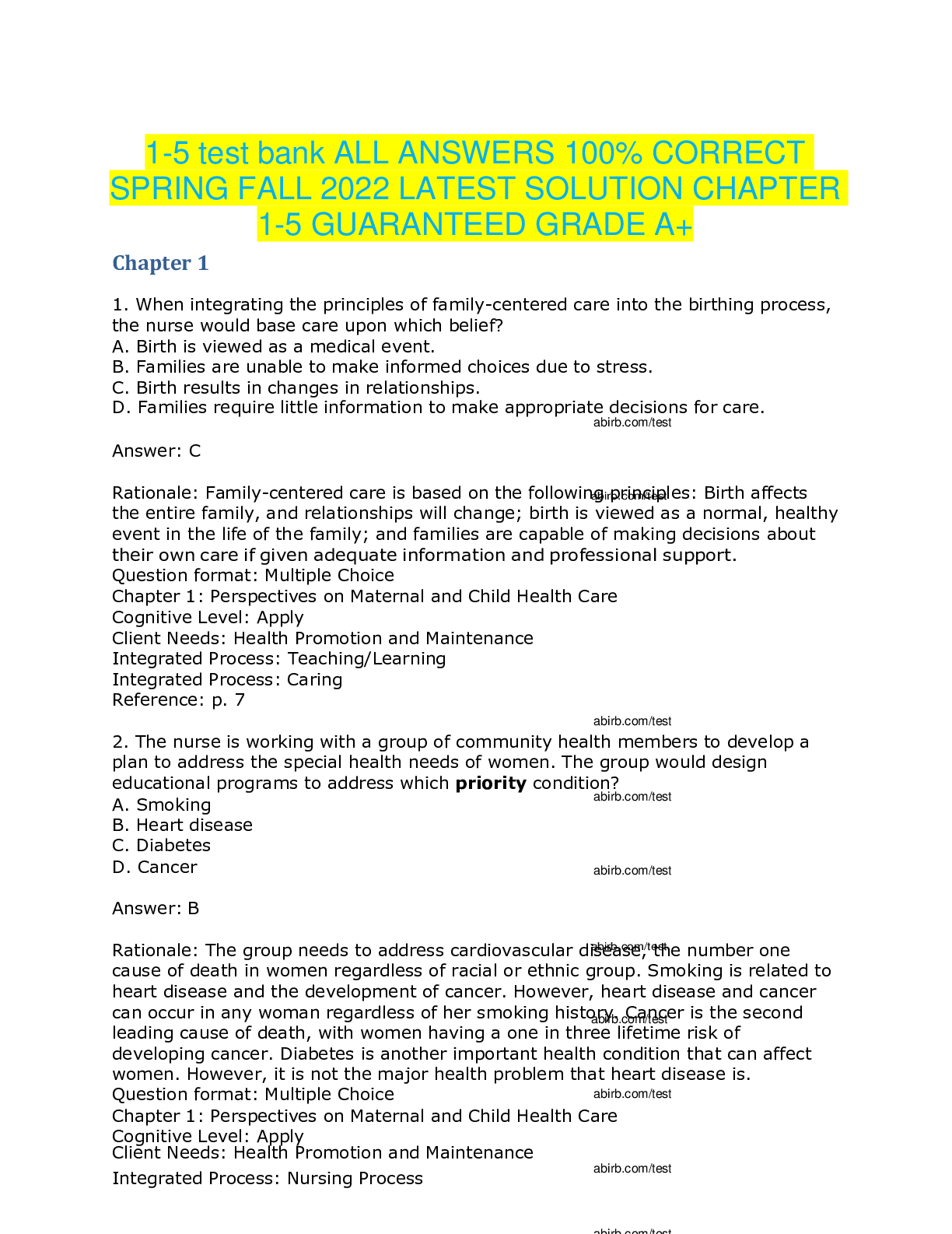 Preview of 1-5 test bank ALL ANSWERS 100% CORRECT SPRING FALL 2022 LATEST SOLUTION CHAPTER 1-5 GUARAN