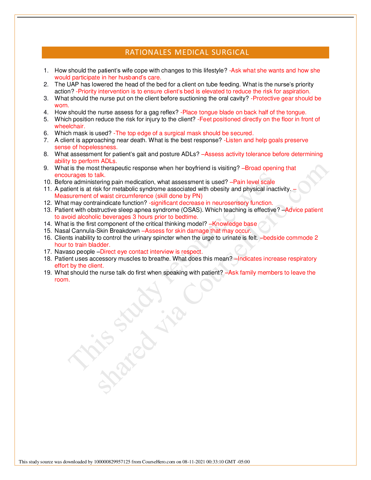 Preview image for HESI FUNDAMENTALS RATIONALES MEDICAL SURGICAL VERSION 2 QUESTIONS AND LATEST ANSWERS