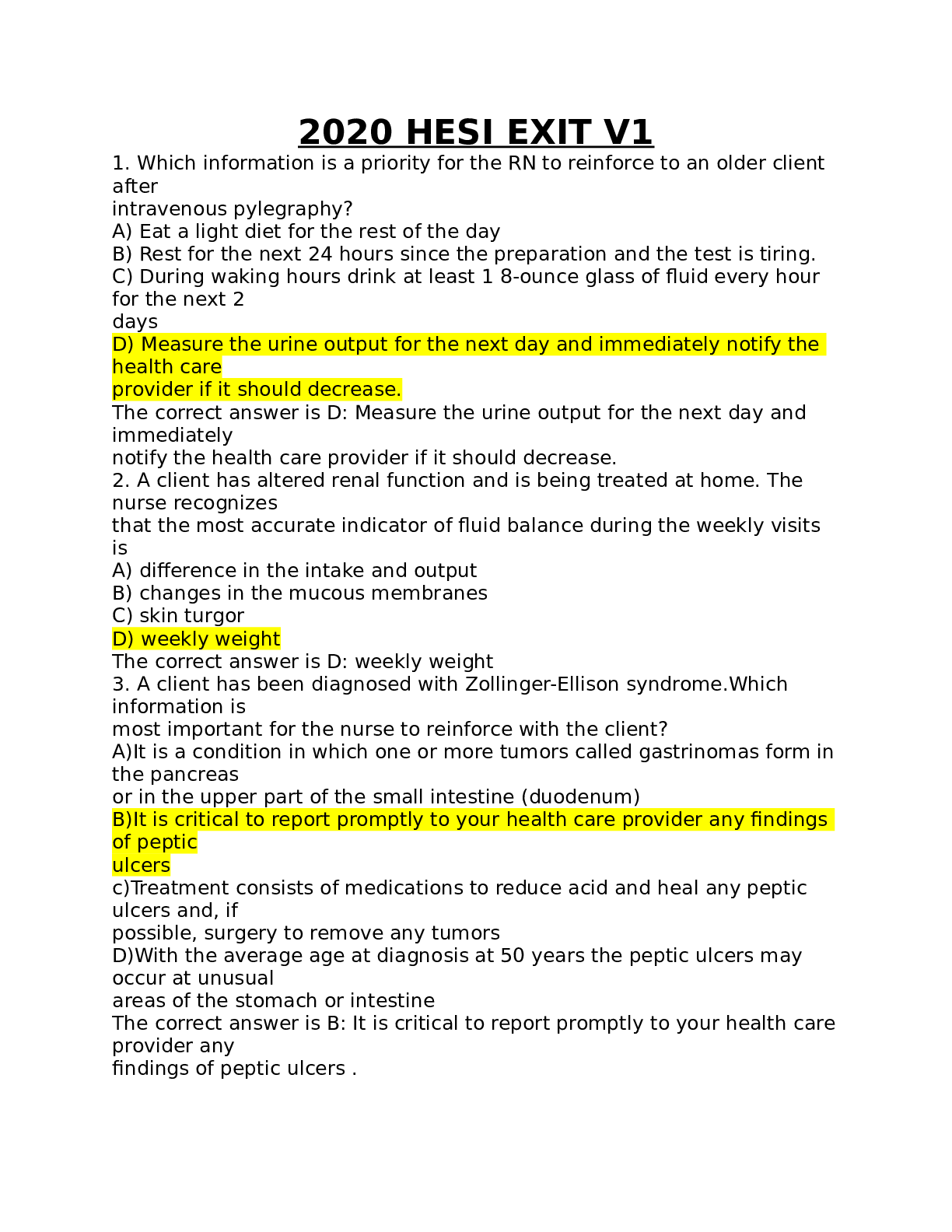 Preview image for PHM 205 2020 HESI RN EXIT V1/2020 HESI EXIT V1