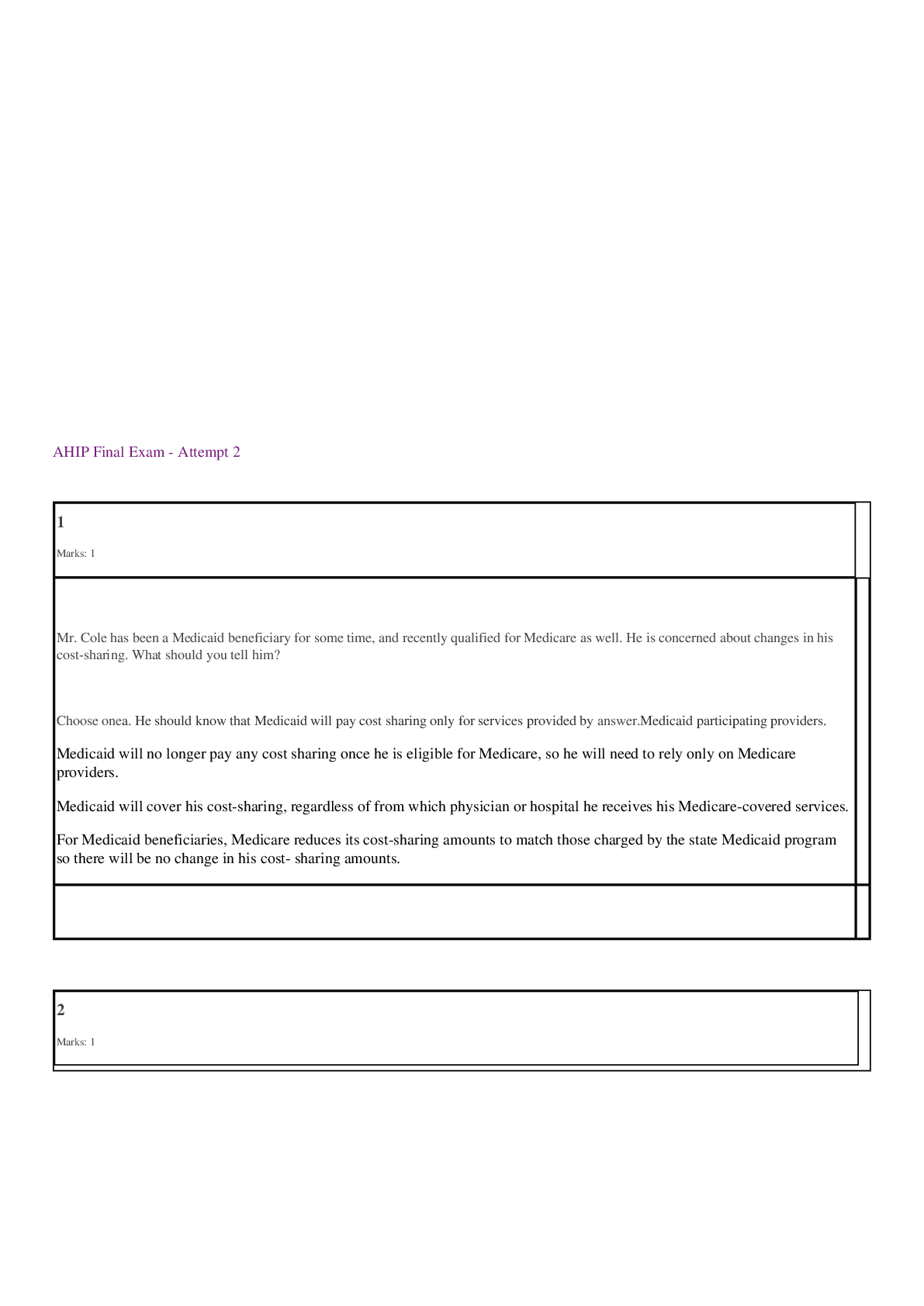 Preview image for AHIP Final Exam - Attempt 2