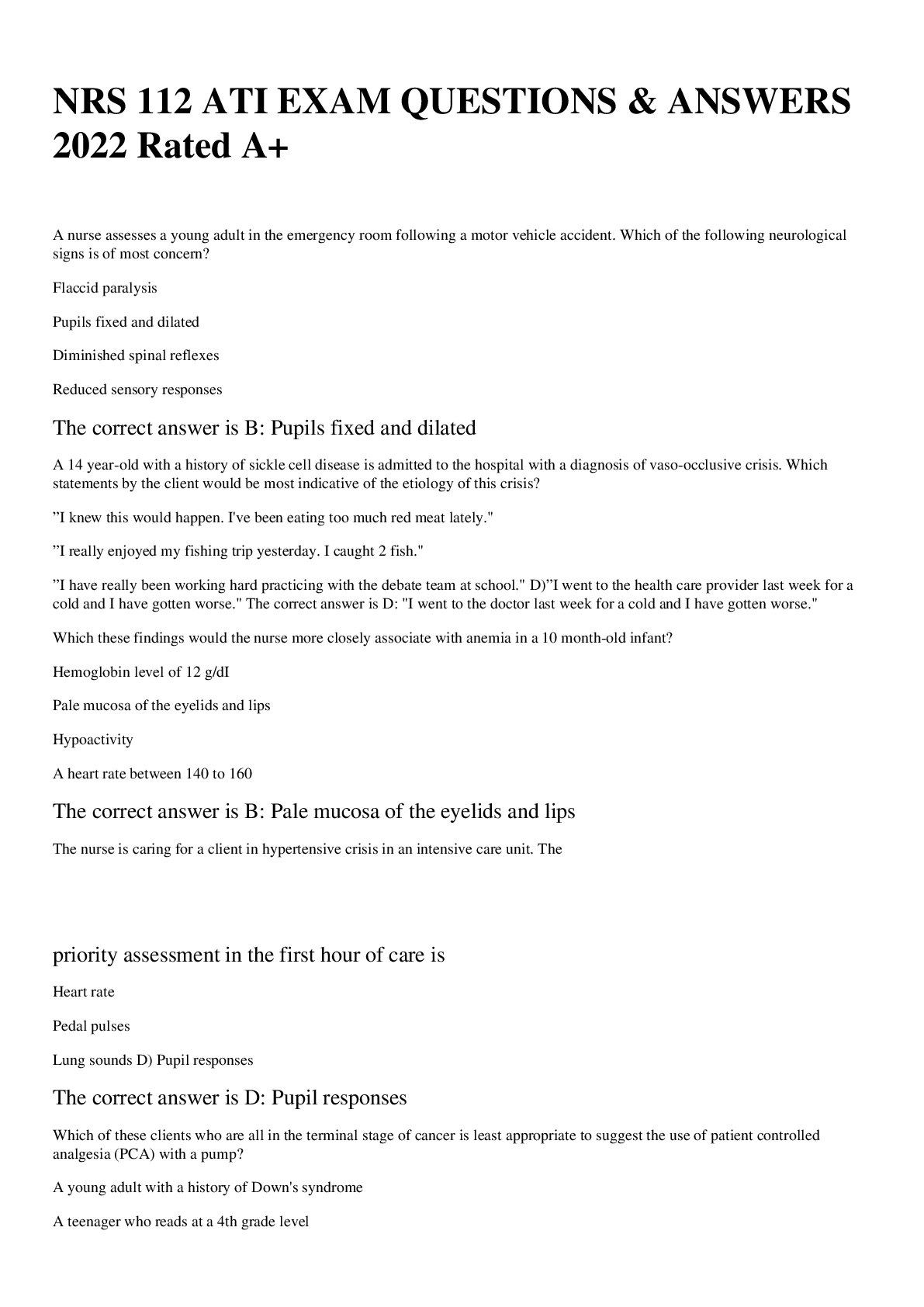 Preview image for NRS 112 ATI EXAM QUESTIONS & ANSWERS 2022 Rated A+