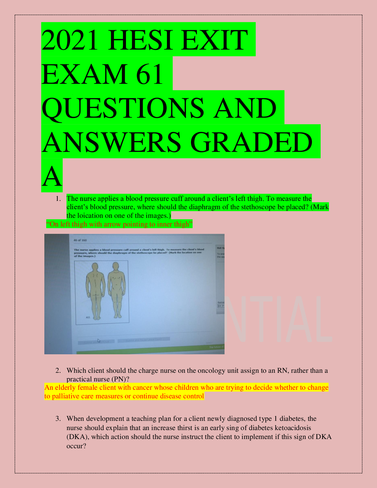 Preview image for   HESI EXIT EXAM 61 QUESTIONS AND ANSWERS GRADED A