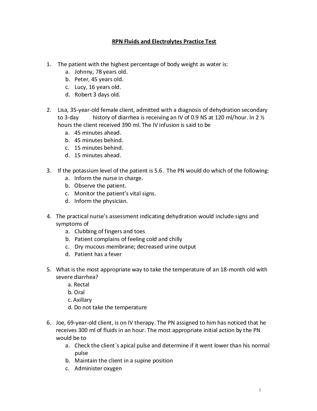 Preview image for RPN Fluids and Electrolytes Practice Test