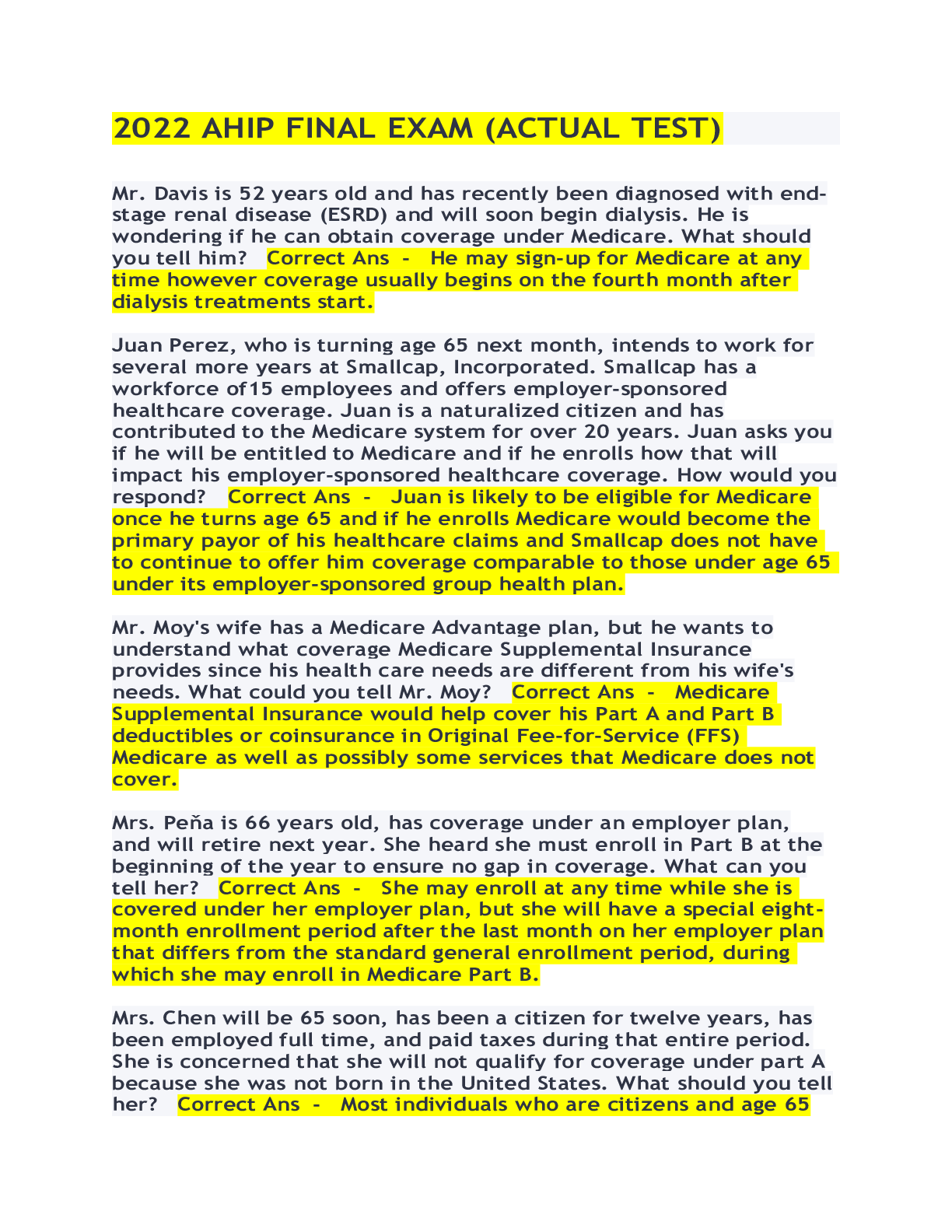 Preview image for AHIP Final Exam Test Questions and Answers (2022/2023) (Verified Answers)