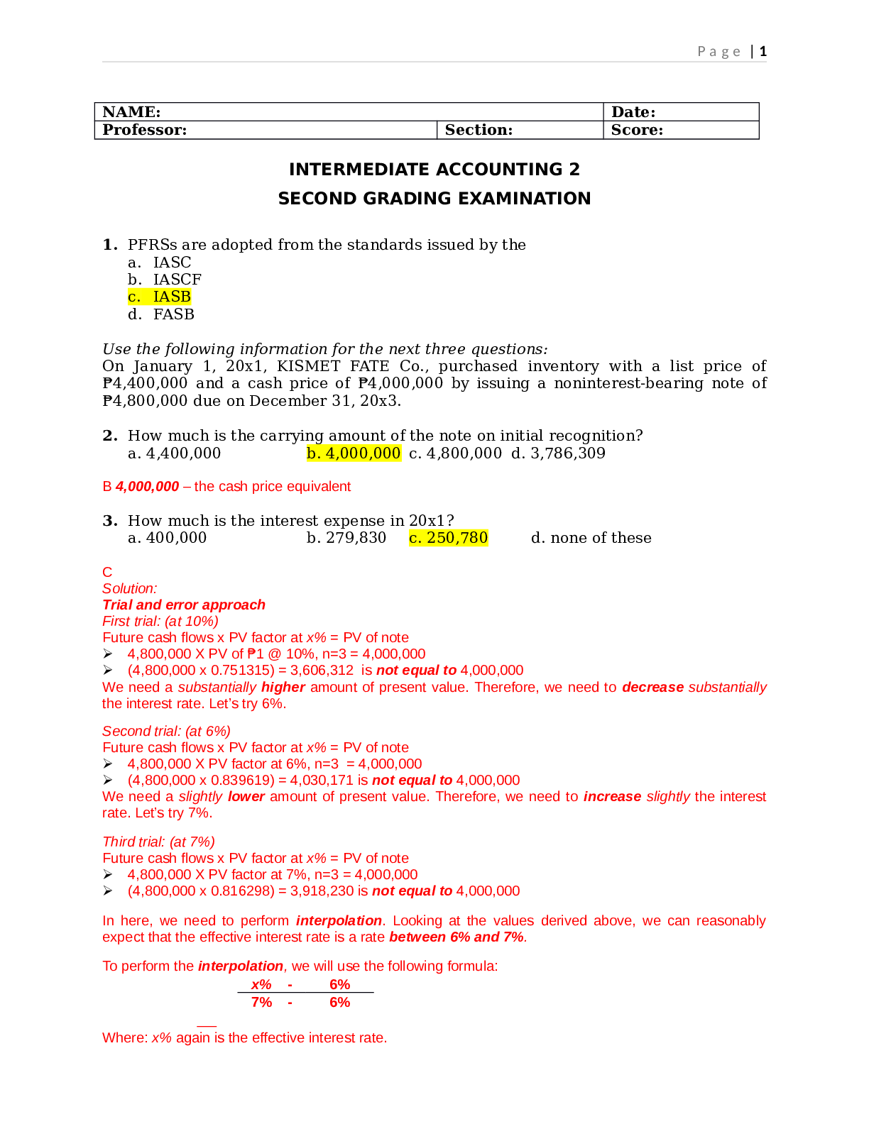 Preview image for INTERMEDIATE ACCOUNTING 2 SECOND GRADING EXAMINATION, with a DETAILED ANSWER KEY