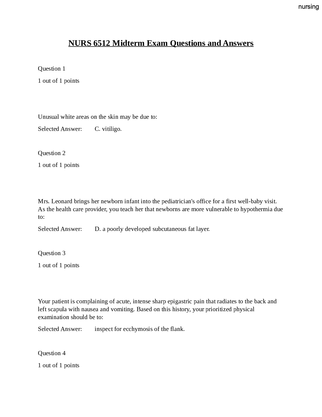 Preview image for NURS 6512 Midterm Exam Questions and Answers