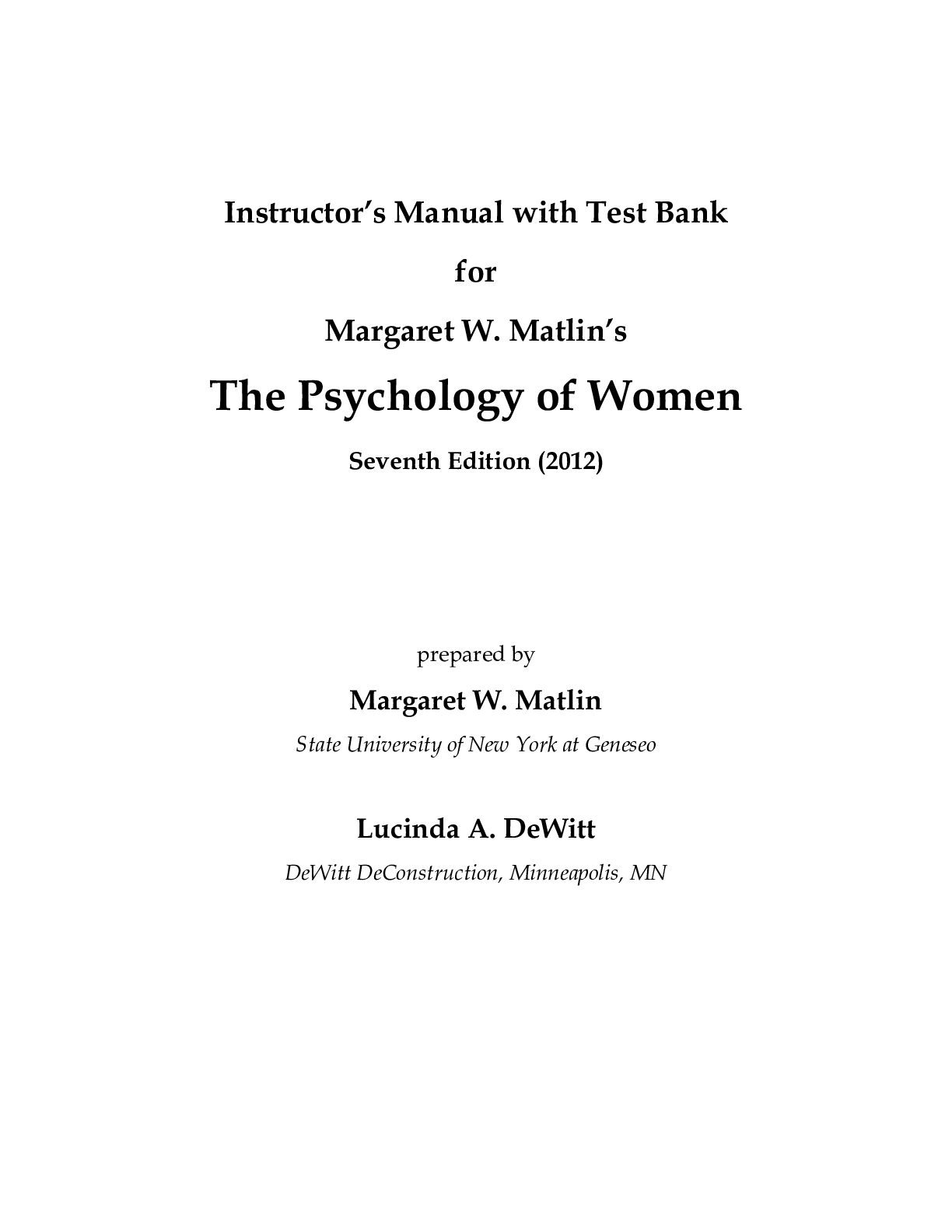 Preview image for Instructor’s Manual with Test Bank for Margaret W. Matlin’s The Psychology of Women Seventh Edition