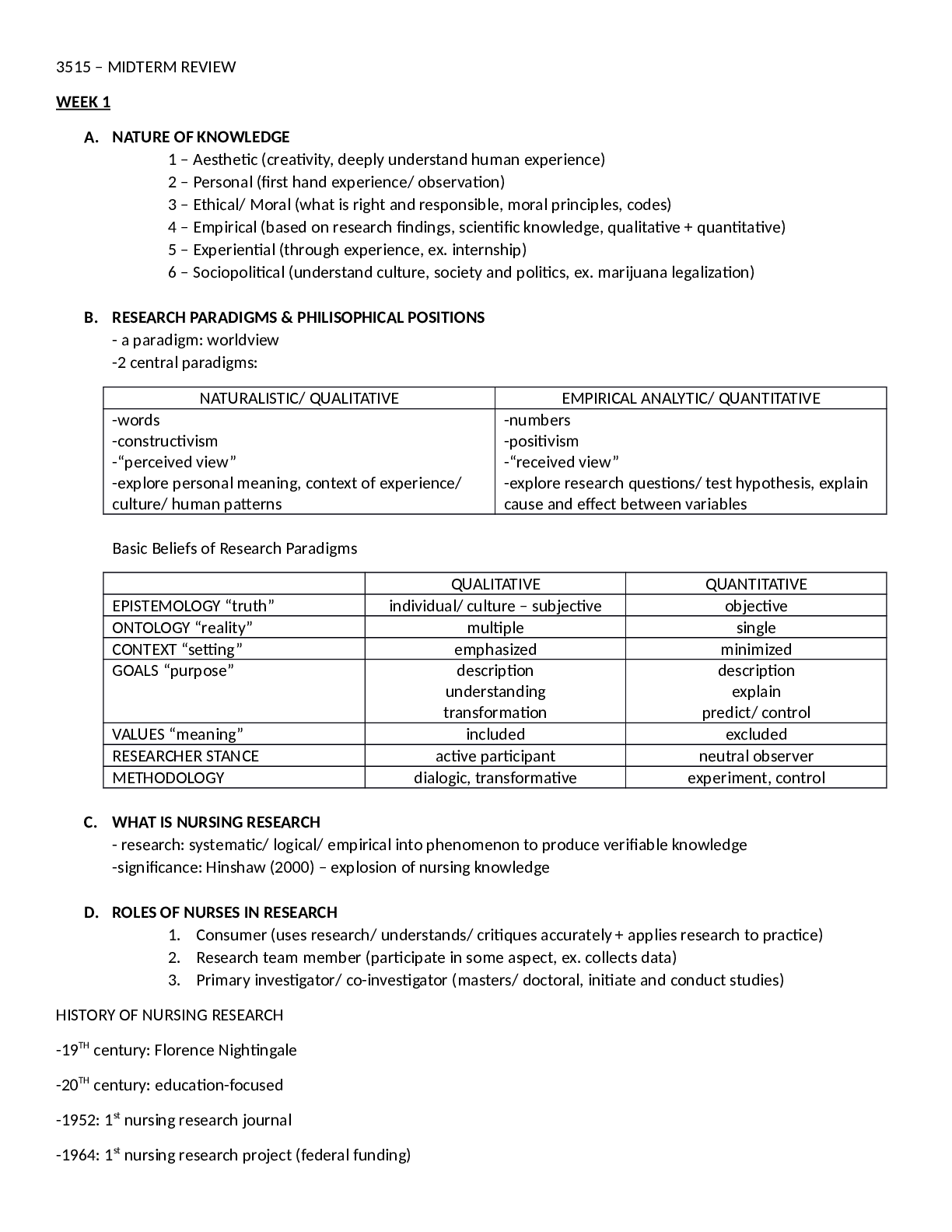 Preview image for 3515 Midterm Review STUDY GUIDE - Week 1 to Week 7