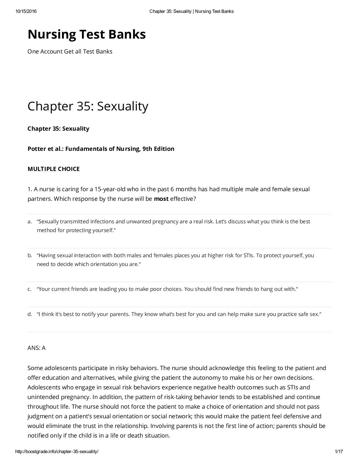 Preview of Sexuality _ Nursing Test Banks Already Graded 100%