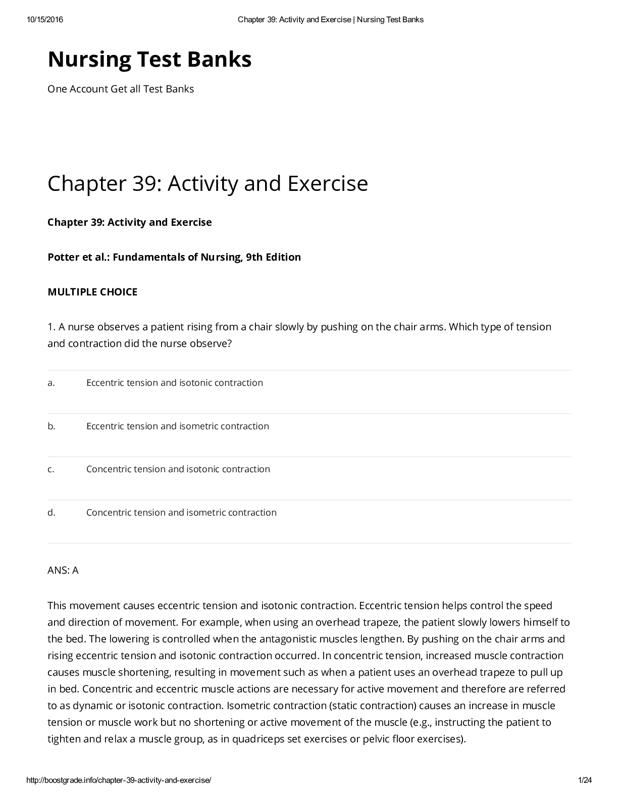 Preview of Activity and Exercise _ Nursing Test Bank Rated 100%