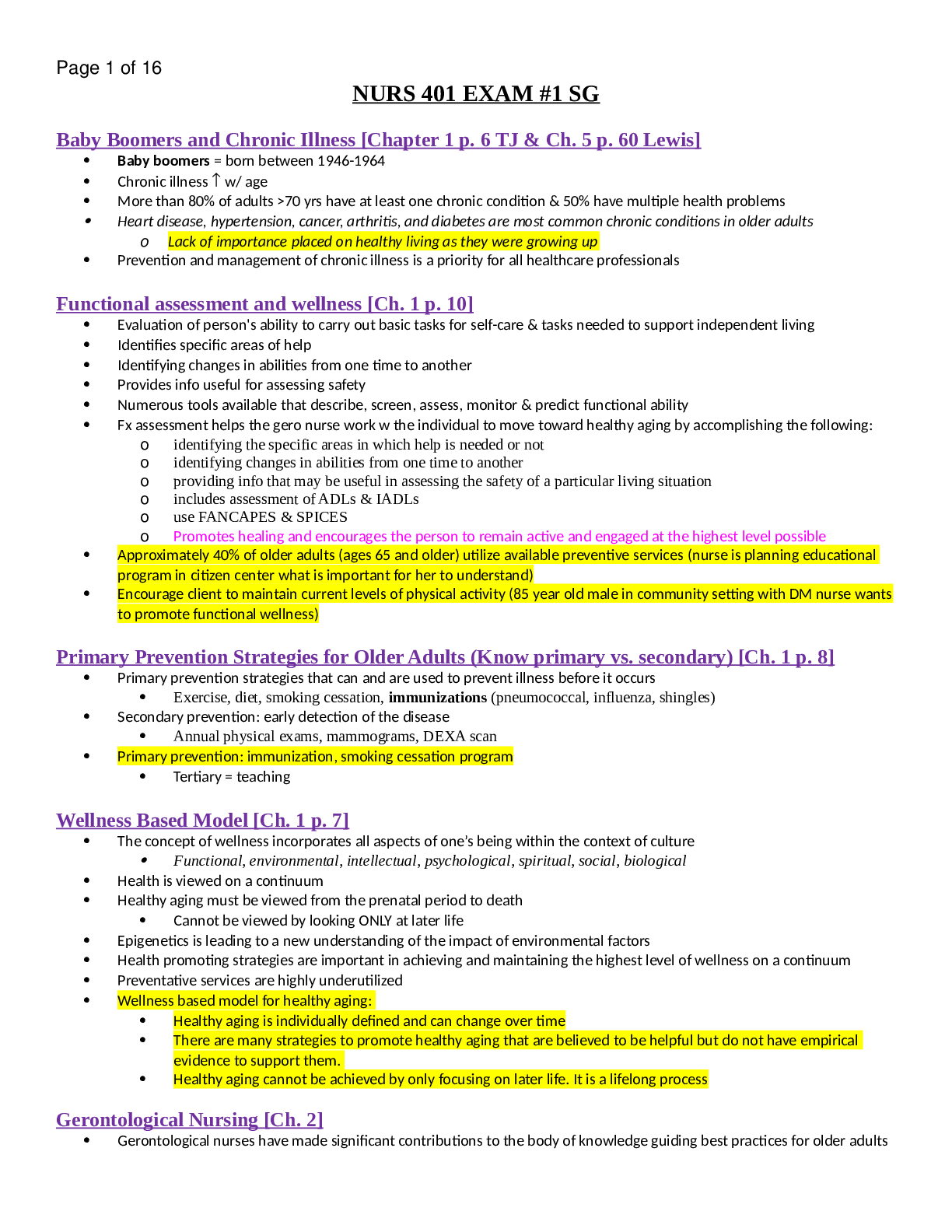 Preview image for NURS 401 EXAM #1 SG