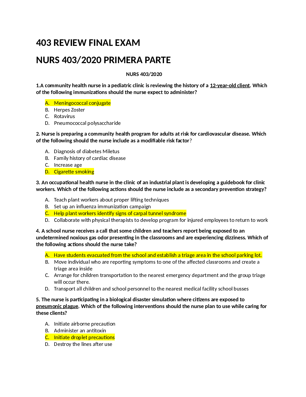 Preview image for 403 REVIEW FINAL EXAM NURS 403/2020 GRADED A+