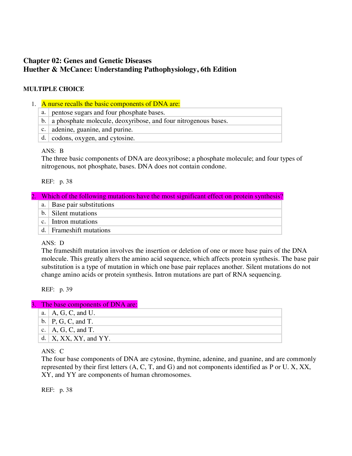 Preview image for Huether & McCance: Understanding Pathophysiology, 6th Edition Test Bank Ch 2, 3 & 4