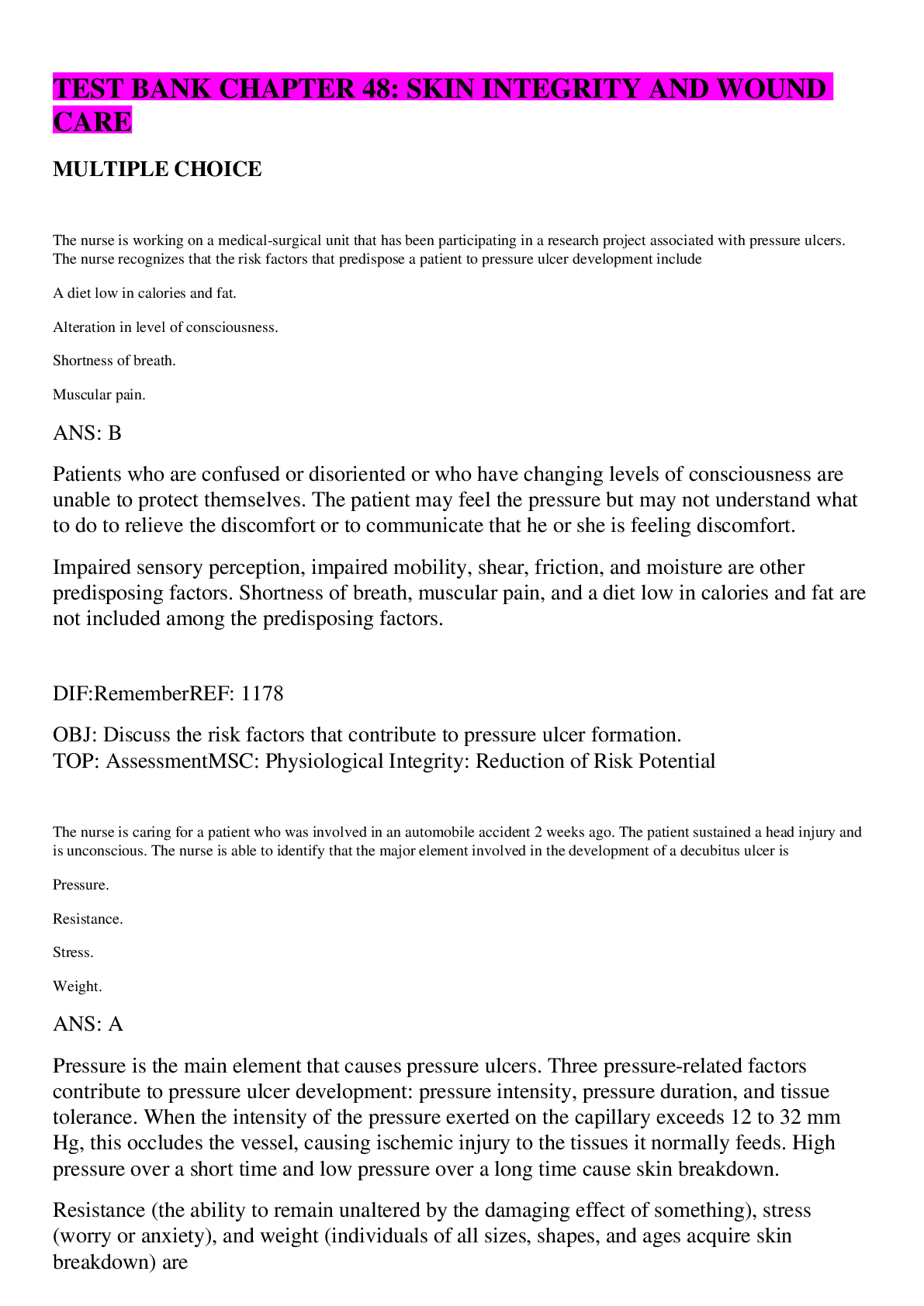 Preview image for TEST BANK  CHAPTER 48: SKIN INTEGRITY AND WOUND CARE,100% CORRECT