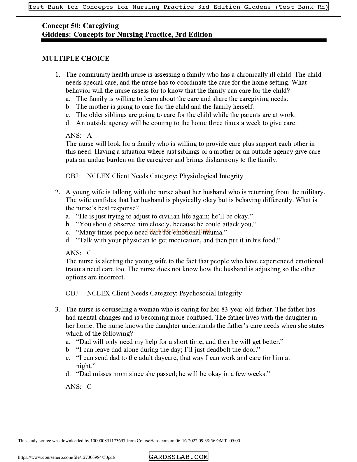 Preview image for Concept 50: Caregiving Giddens: Concepts for Nursing Practice, 3rd Edition