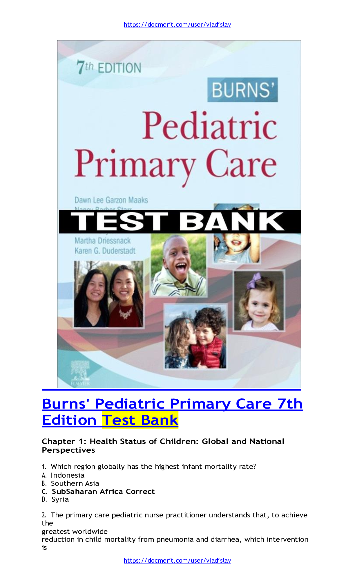 Preview of Test Bank for Burns' Pediatric Primary Care 7th Edition by Dawn Lee Garzon, Starr, Brady,