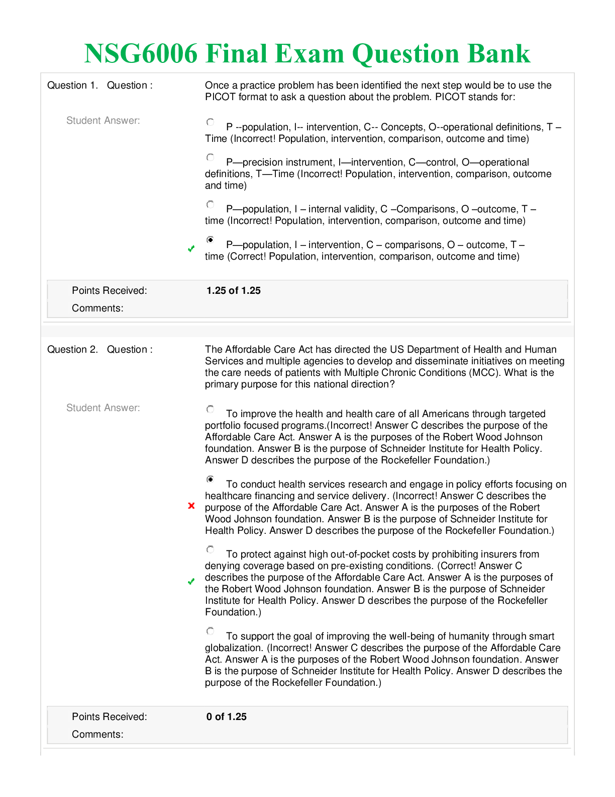 NSG 6006 Final Exam Question Bank. NSG 6006 Pre-Specialtiy Evaluation - South University Final Exam. Contains 80 Q&A Correct Answers Highlighted.