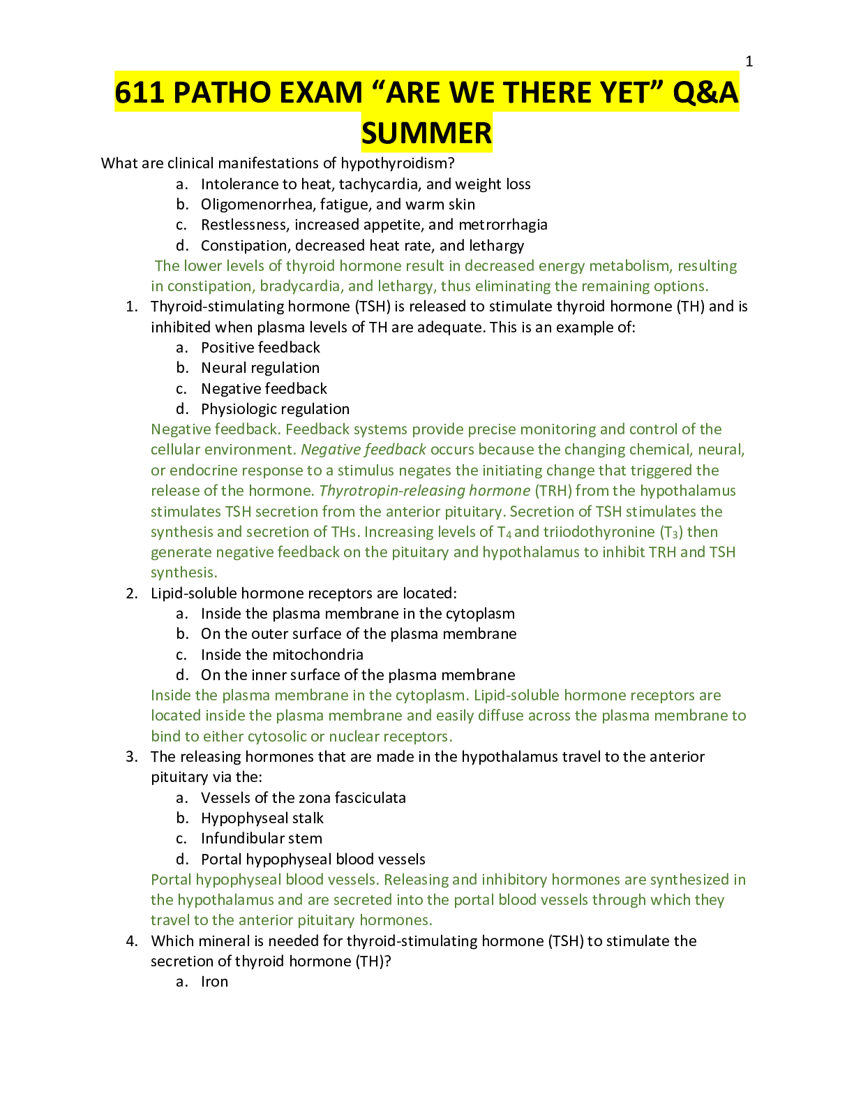 Preview image for 611 PATHO EXAM “ARE WE THERE YET” Q&A SUMMER 100% questions and aswers