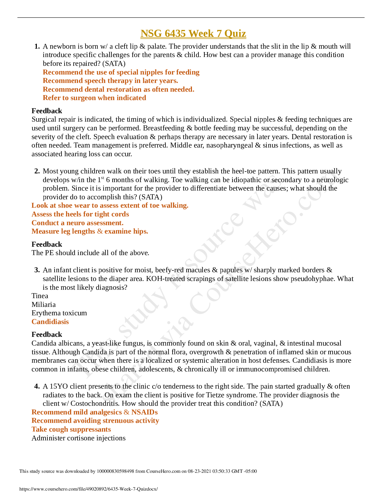 Preview image for NSG 6435 Week 7 Quiz 100% question and answers