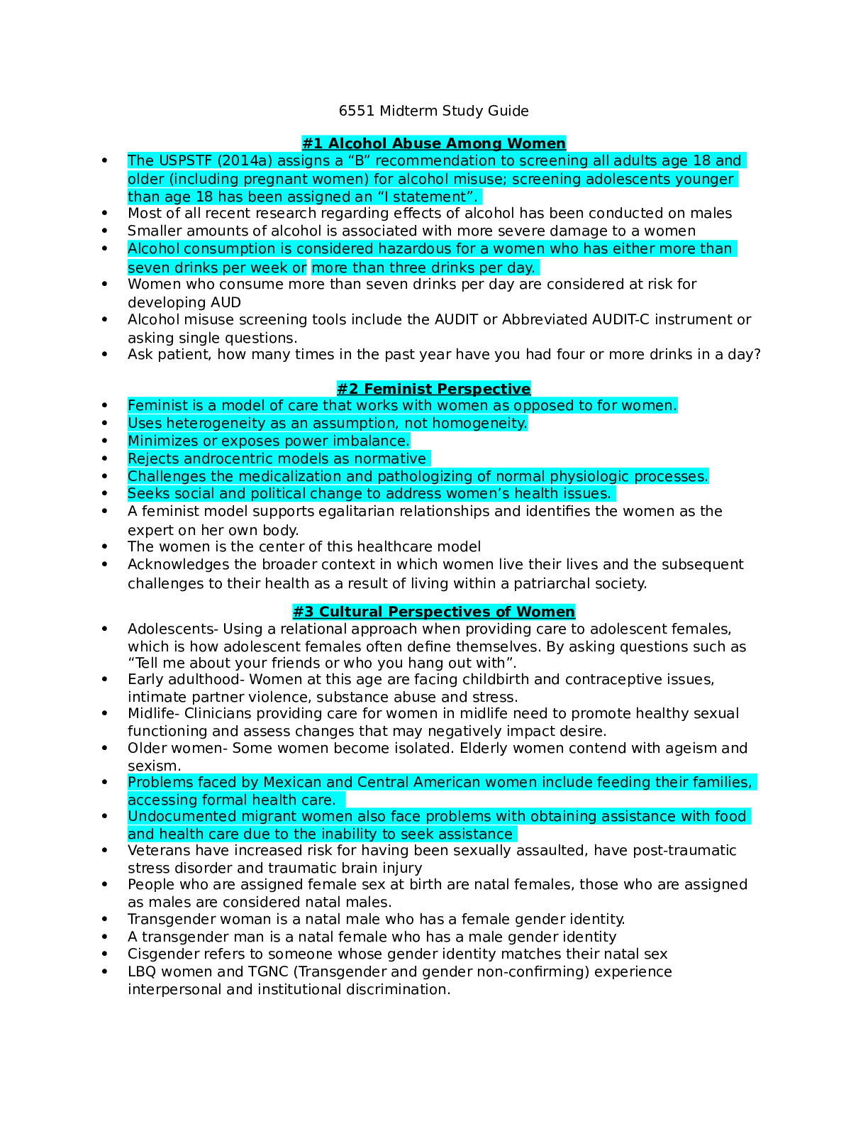 Preview of >NURS 6551 Midterm Study Guide