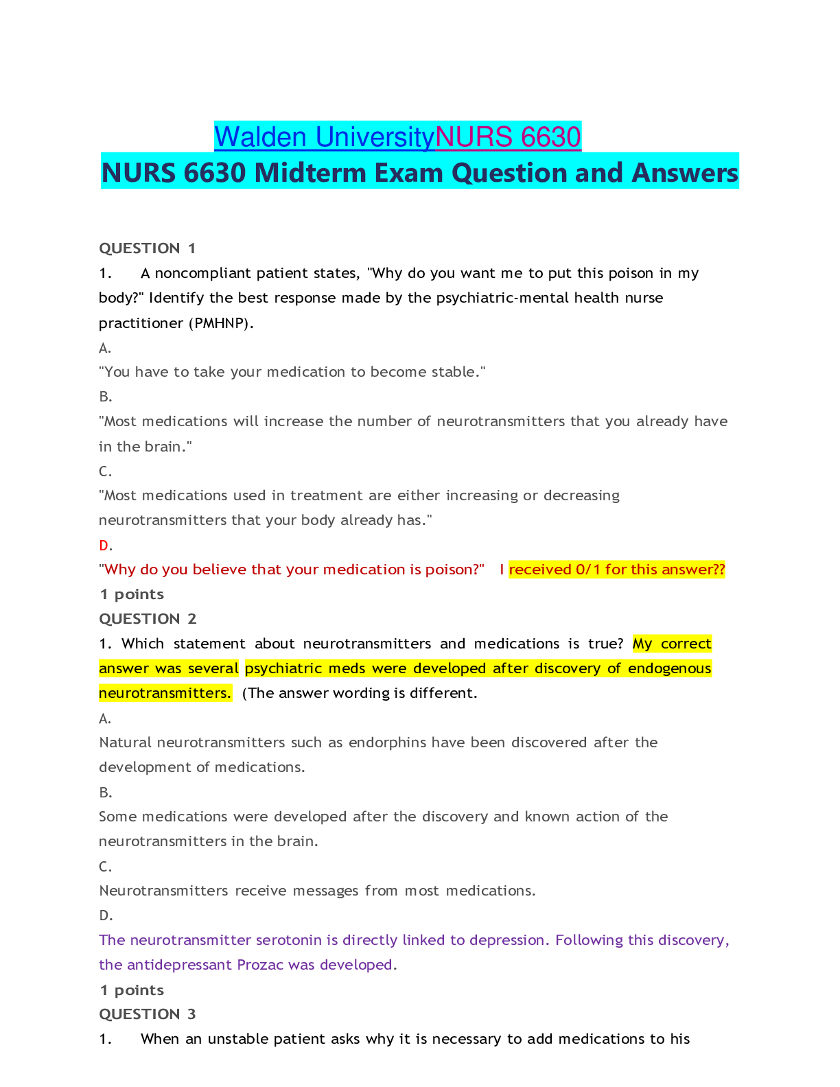 Preview image for NURS 6630 mid- term(GRADED A+)