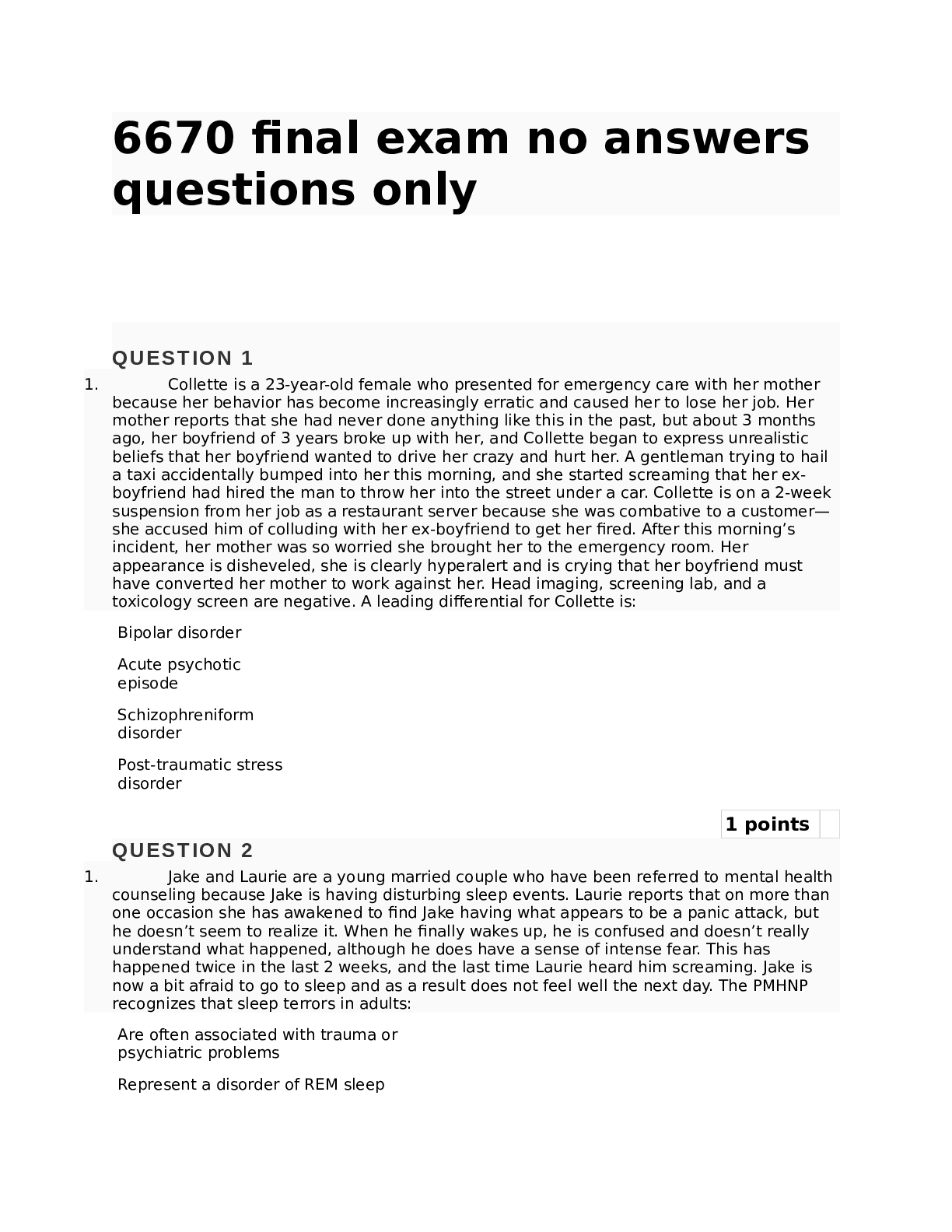 Preview image for NURS 6670 FINAL EXAM Latest Update 2022 (75 Questions & Answers)