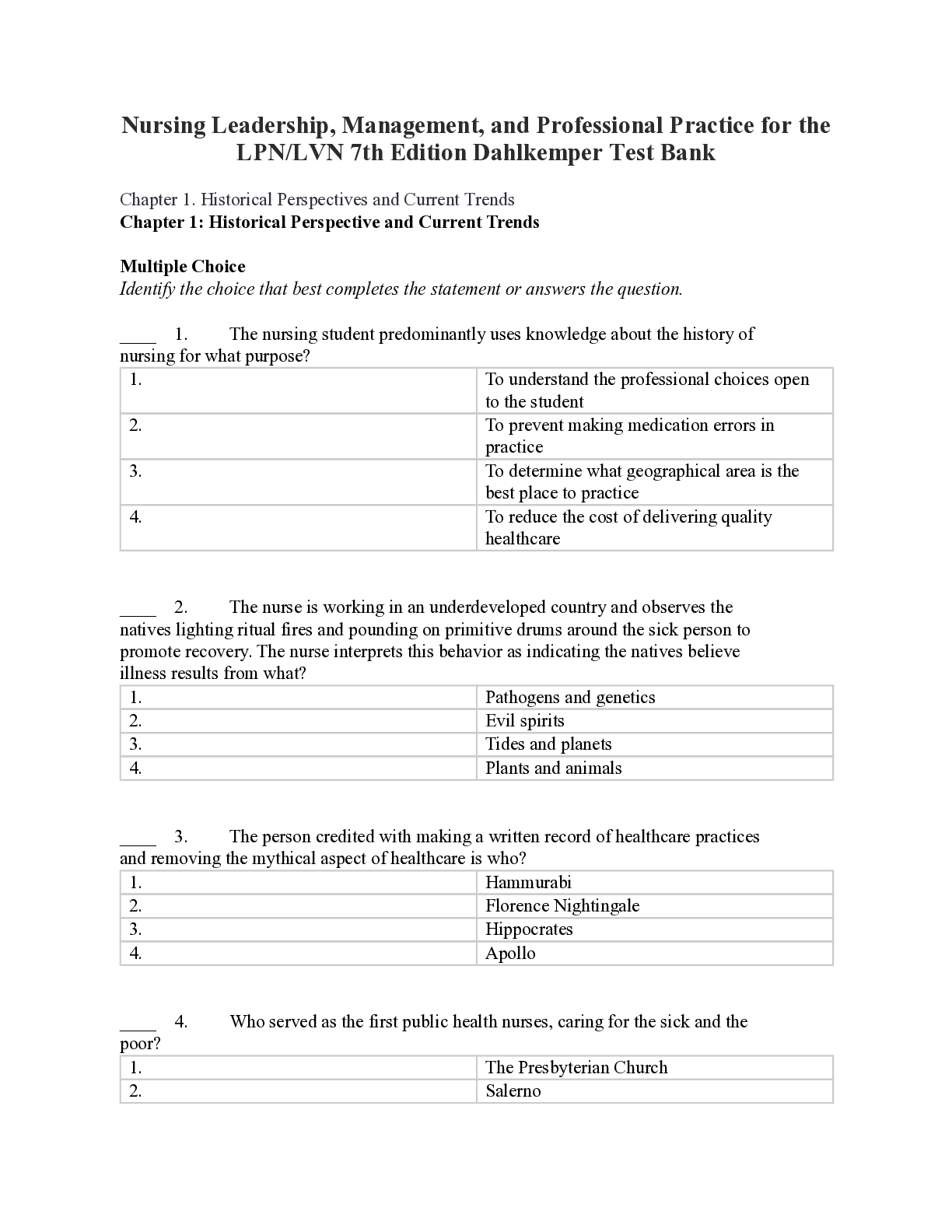 Nursing Leadership, Management, and Professional Practice for the LPN/LVN, 7th Edition by Tamara R. Dahlkemper | TEST BANK