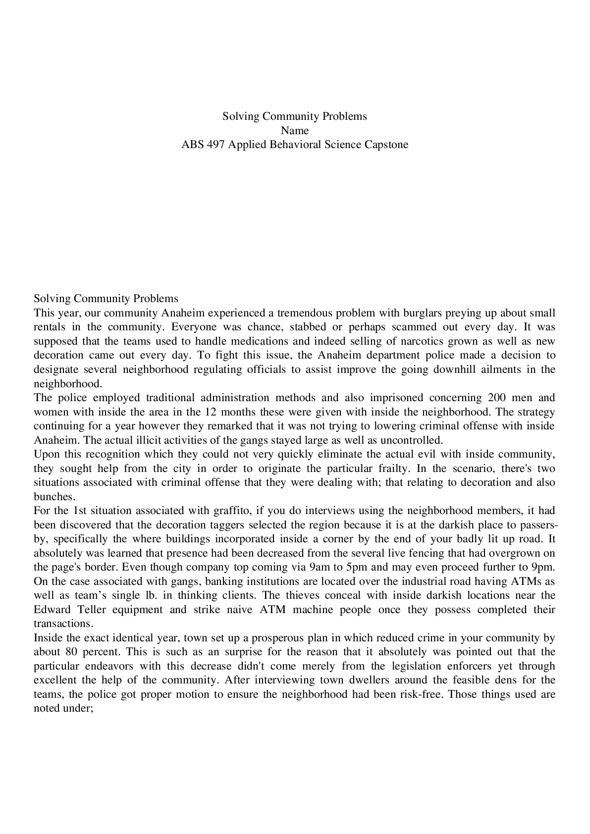 Preview image for ABS 497 Week 1 Assignment Community Change