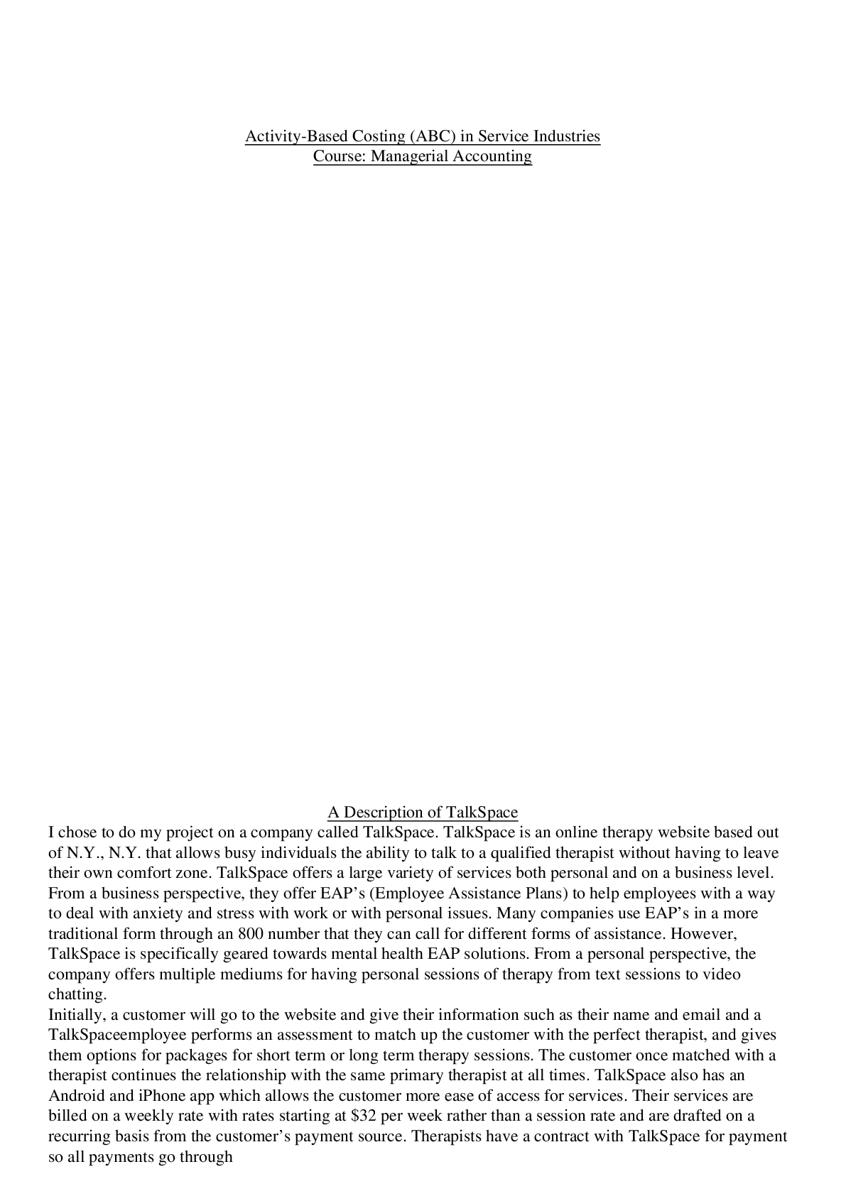 Preview image for ACC 560 Assignment 1 Activity-Based Costing (ABC) In Service Industries