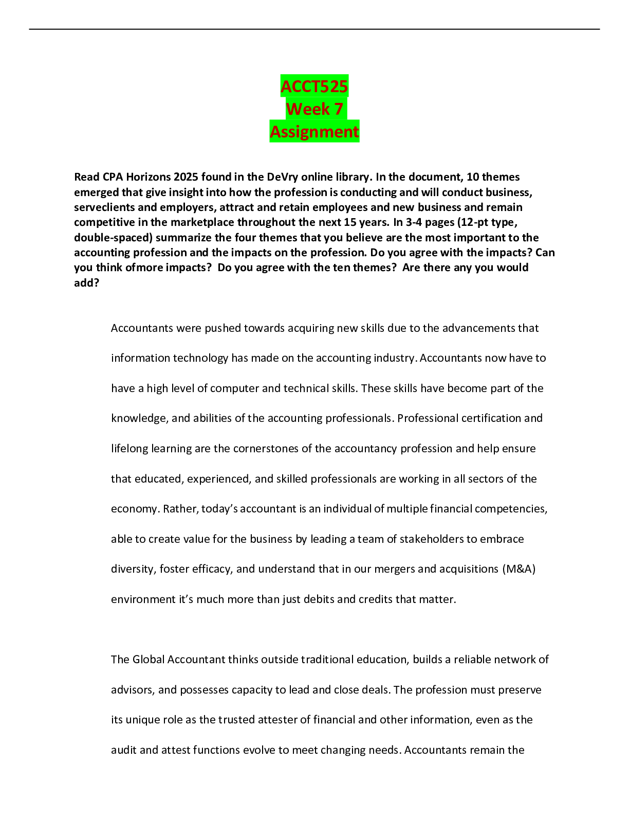 Preview image for ACCT 525 Week 7 Homework Assignment ASSURED GRADE A SCORE WITH CORRECT RESEARCH ANSWERS