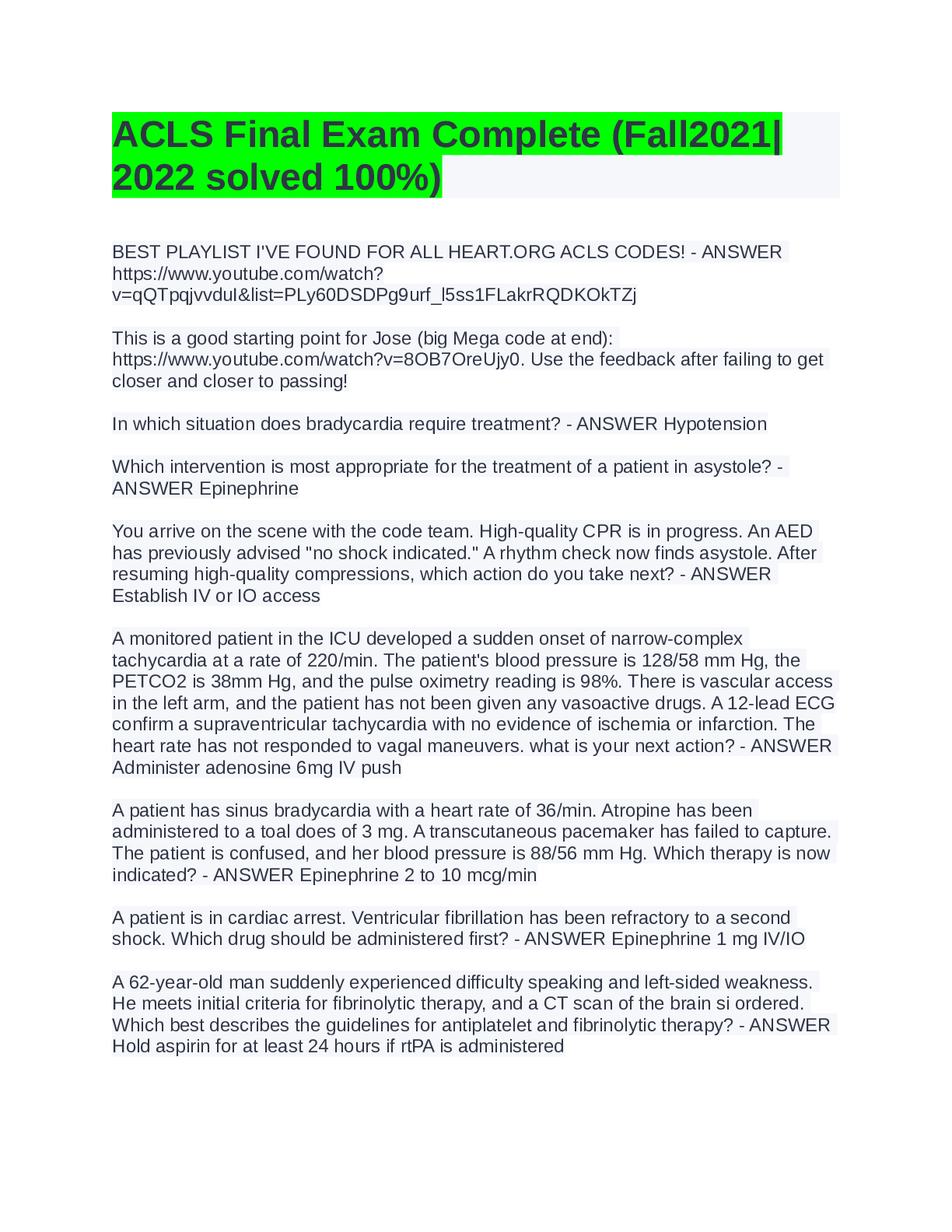 Preview image for ACLS Final Exam Complete (Fall2021| 2022 solved 100%)