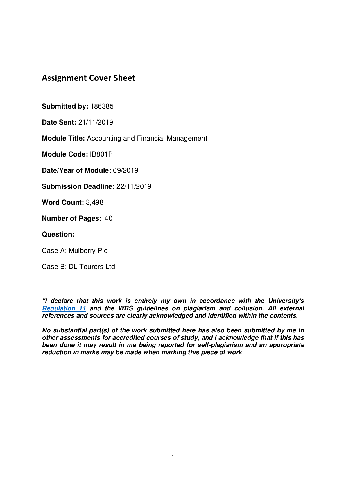 Preview image for Accounting and Financial Management Assignment University of Brighton IB801P | Rated A+ | 40 Pages