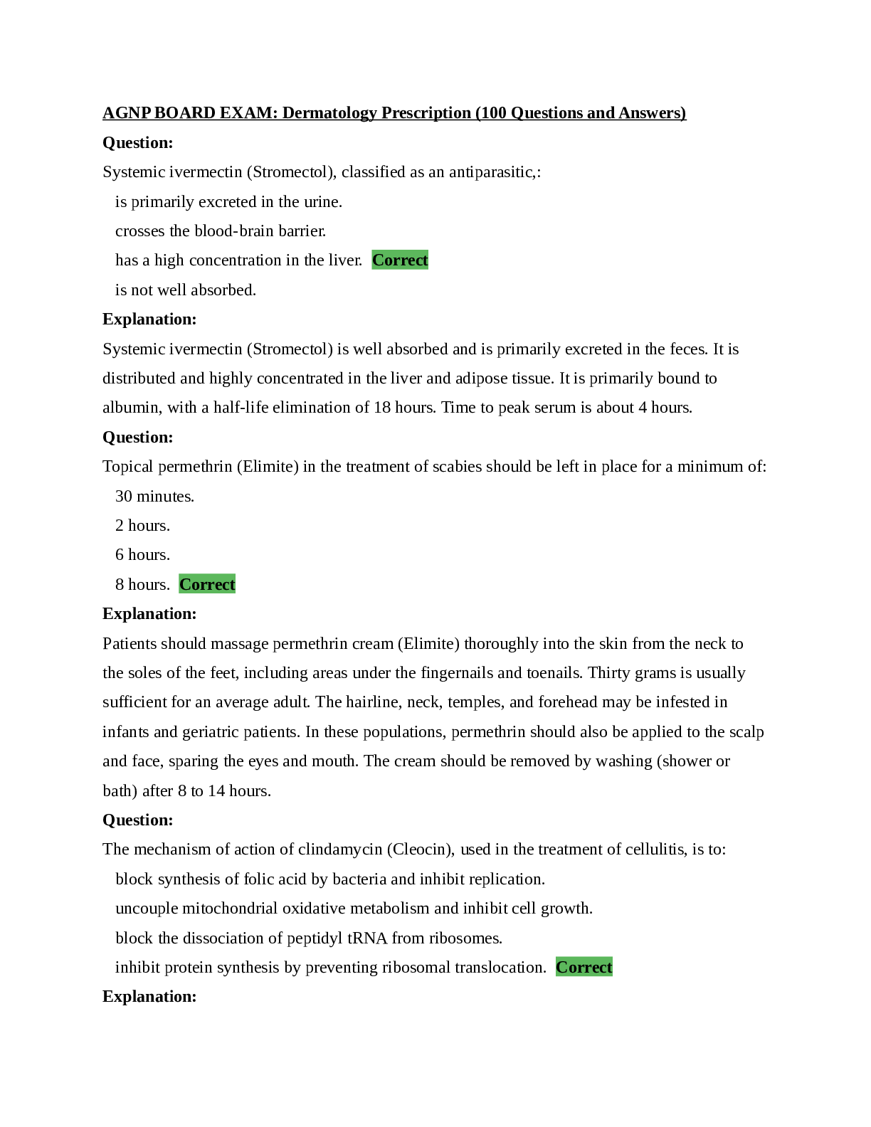 Preview image for AGNP Board Exam Question and Answers - Dermatology Prescription