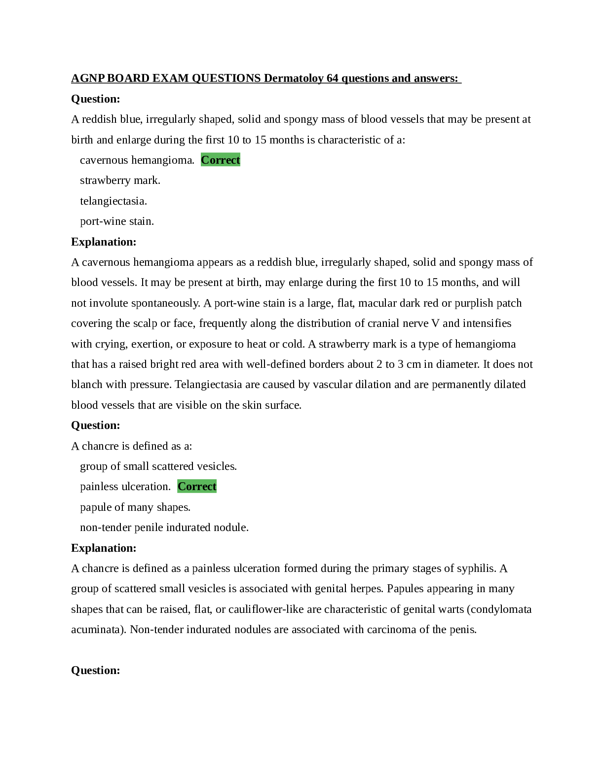 Preview image for AGNP Board Exam - Question and Answers - Dermatology Assessment(Rated A+)