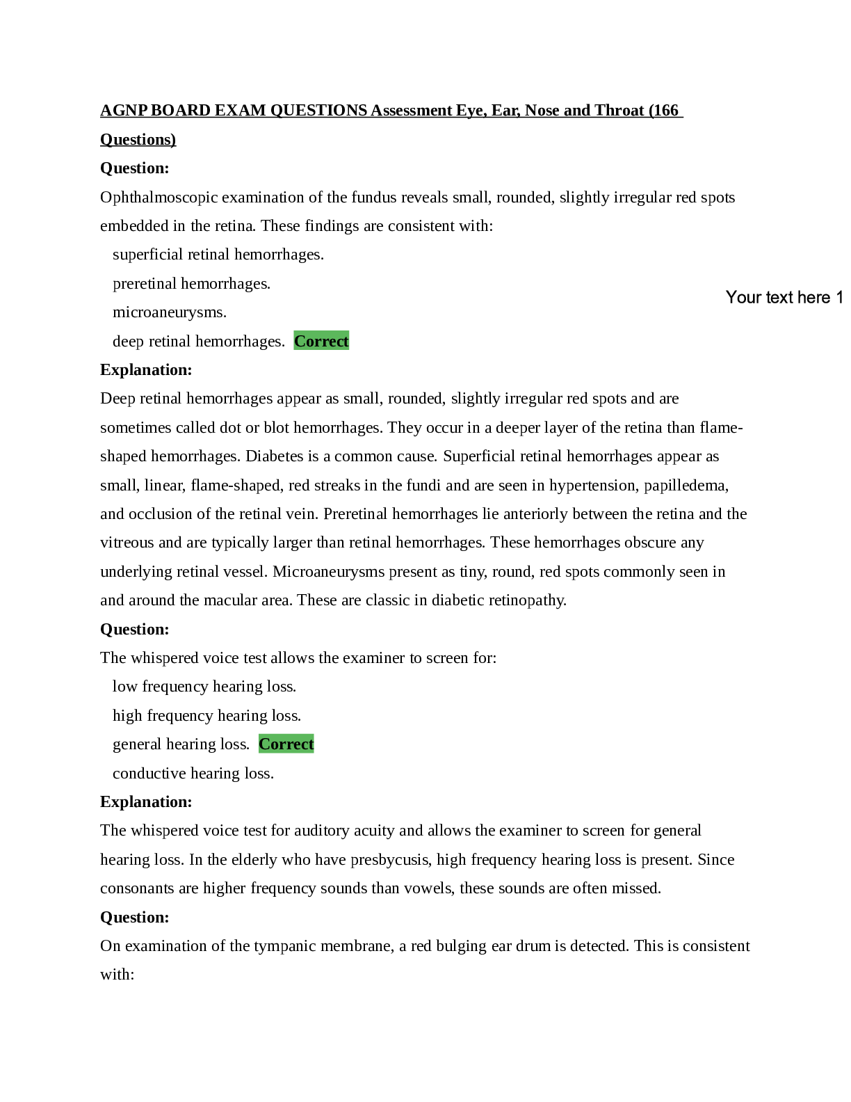 Preview image for AGNP BOARD EXAM QUESTIONS Assessment Eye, Ear, Nose and Throat (166 Questions and Answer)Latest 2022 Version 100% Accurate
