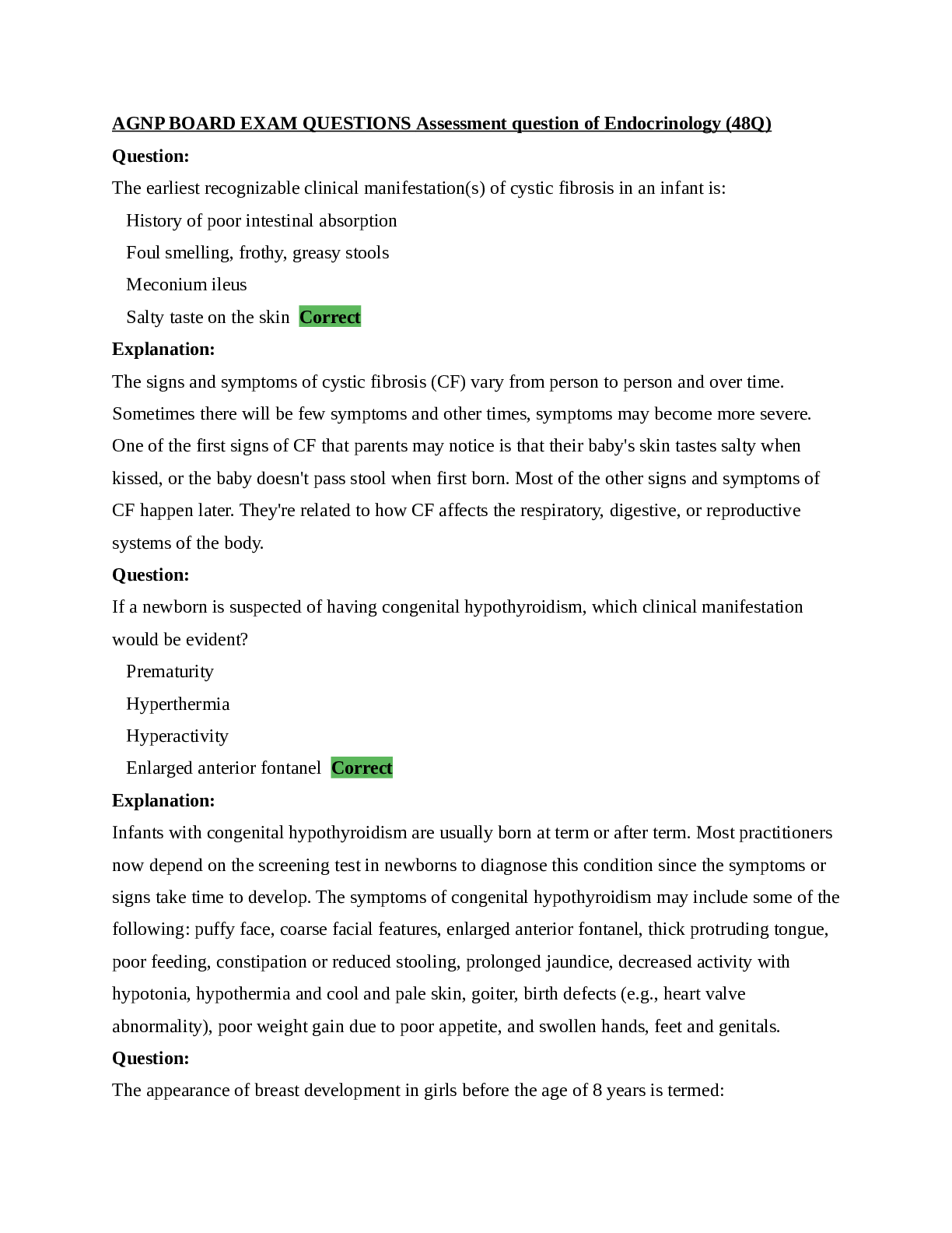 Preview image for AGNP Board Exam Question and Answers - Endocrinology Assessment(RATED A+)