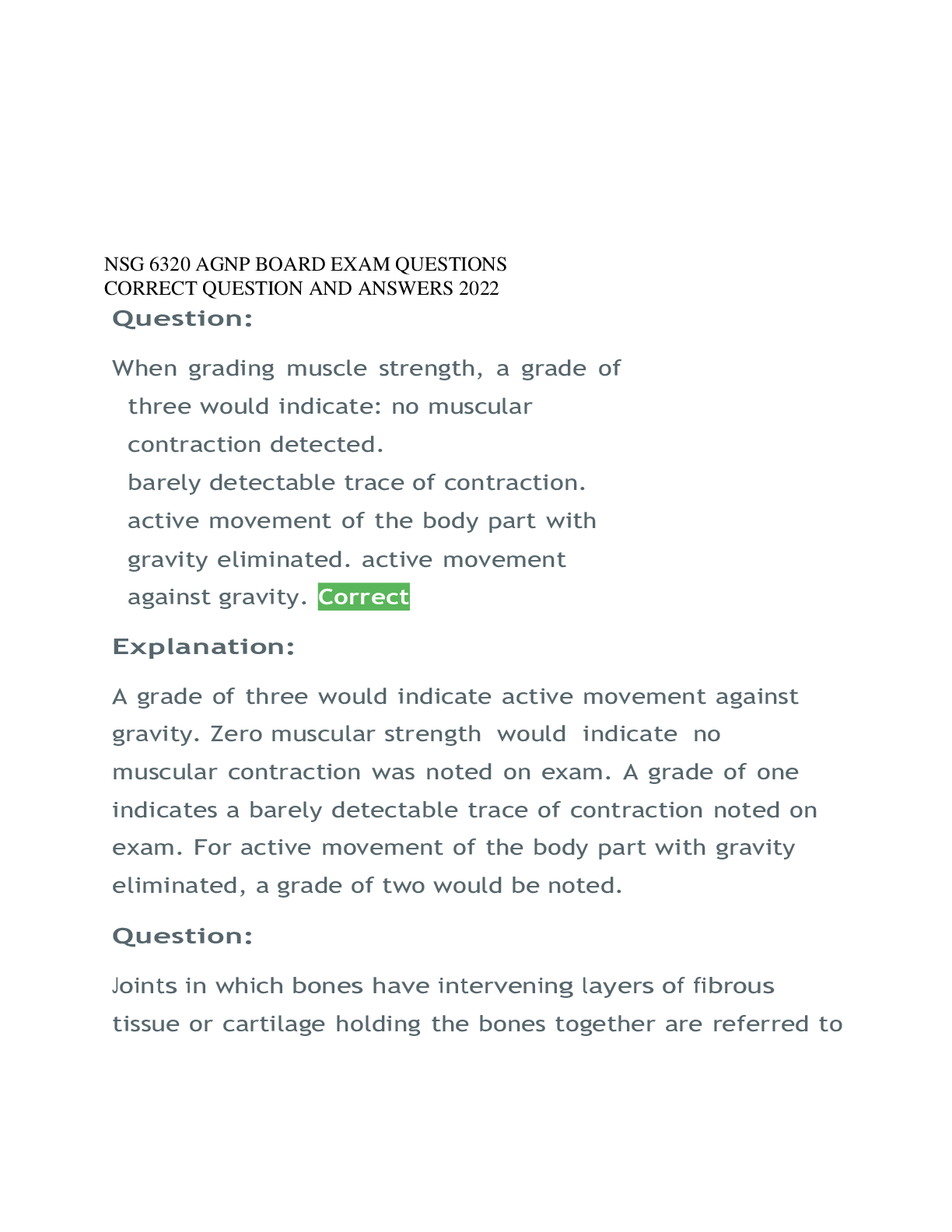 Preview image for SOUTH UNIVERSITY AGNP BOARD EXAM QUESTIONS AND ANSWERS  (ORTHOPEDICS) FULL COMPLETE GUIDE