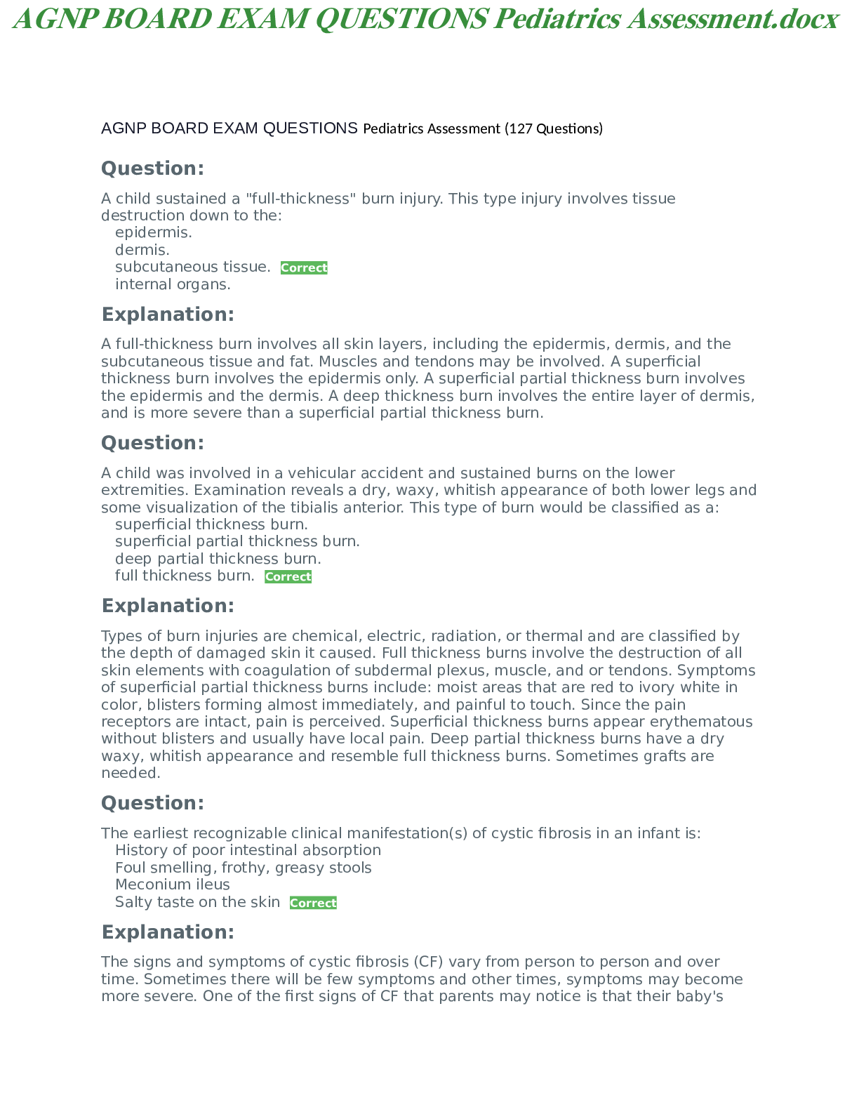 Preview image for AGNP Board Exam Question and Answers - Pediatrics Assessment(Complete Solution)