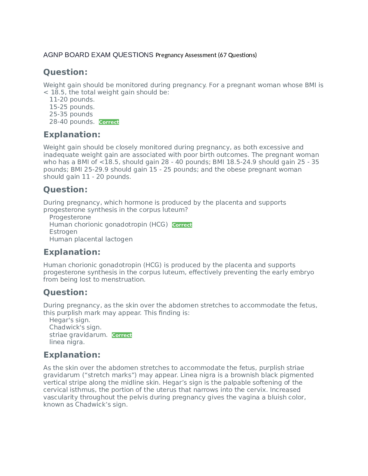 Preview image for AGNP Board Exam Question and Answers - Pregnancy Assessment(Download To Score An A)