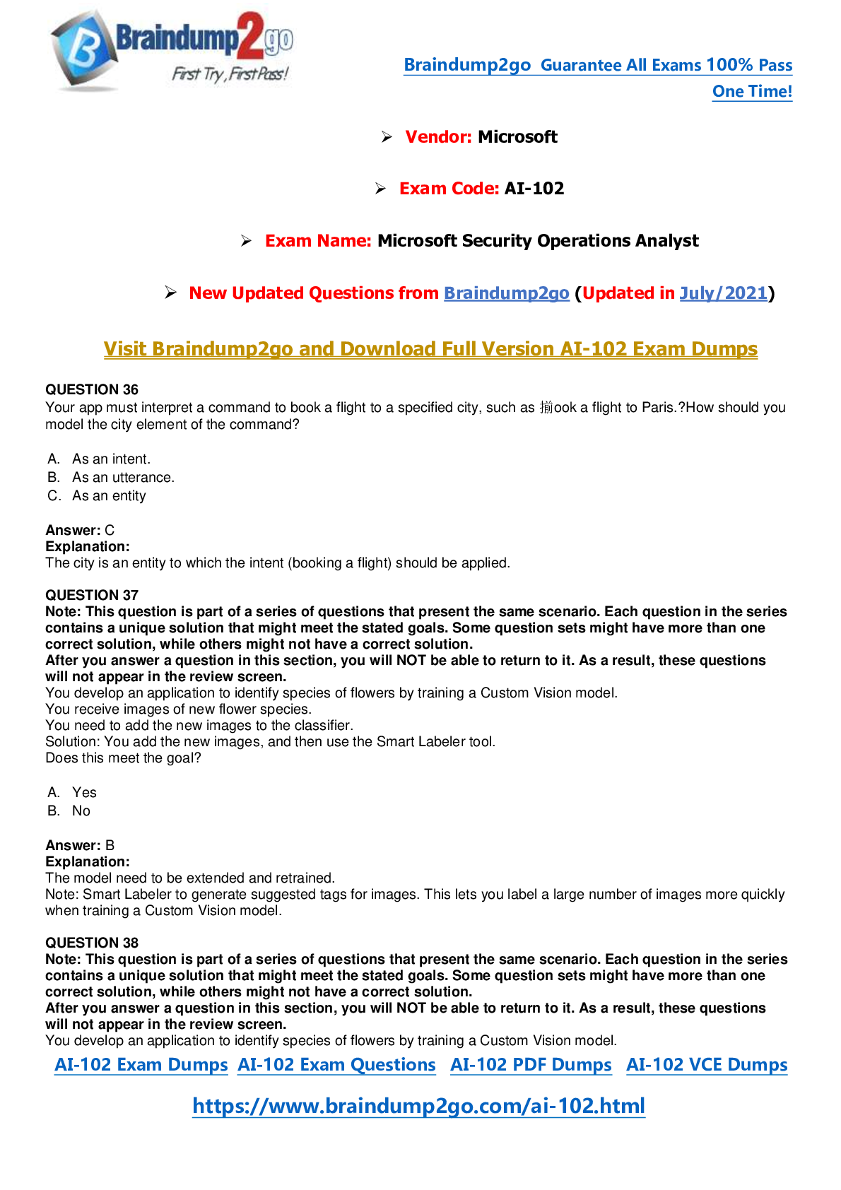 Preview image for Microsoft Security Operations Analyst. AI-102 Exam Dumps AI-102 Exam Questions AI-102 PDF Dumps AI-102 VCE Dumps.