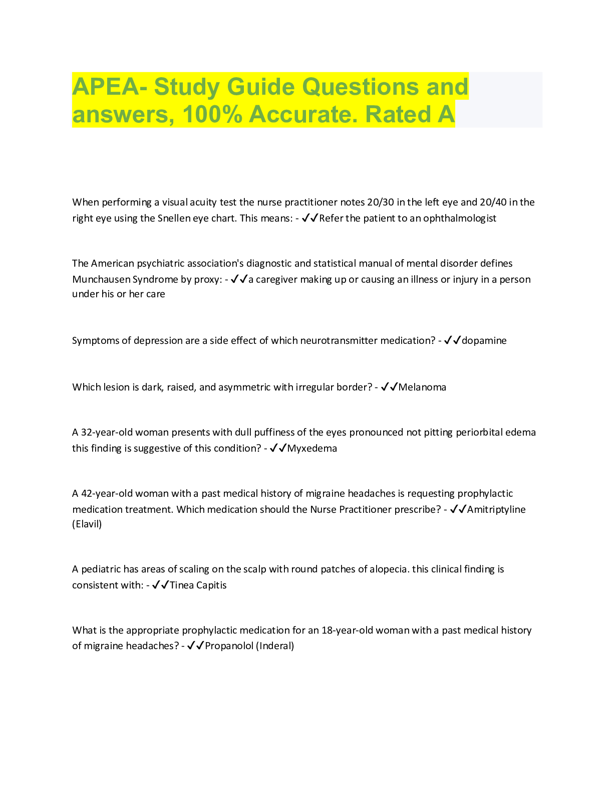 Preview image for APEA 3P TEST BANK WITH ANSWERS (A+ GUIDE) | NURSING NUR-634 | APEA 3P Practice Qbank Latest 2020/2021