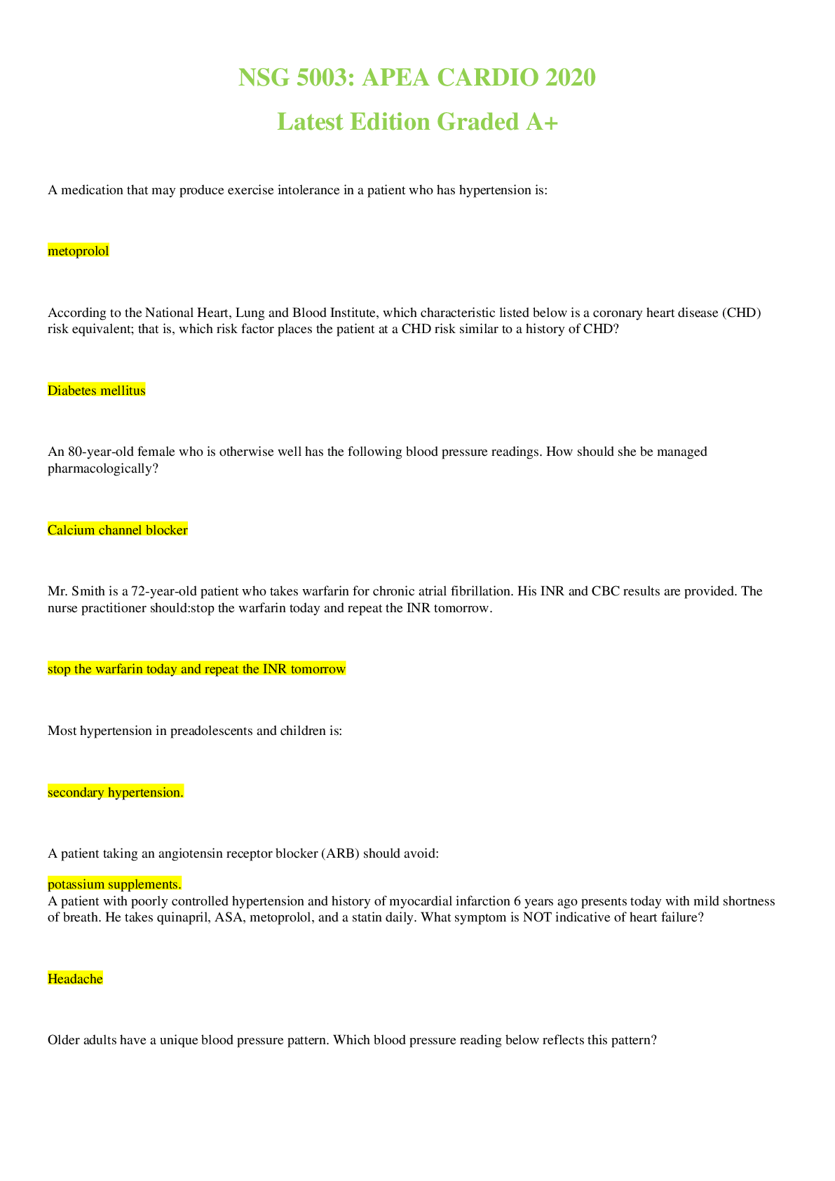 Preview image for NSG 5003 APEA CARDIO Advanced Pathophysiology | South University