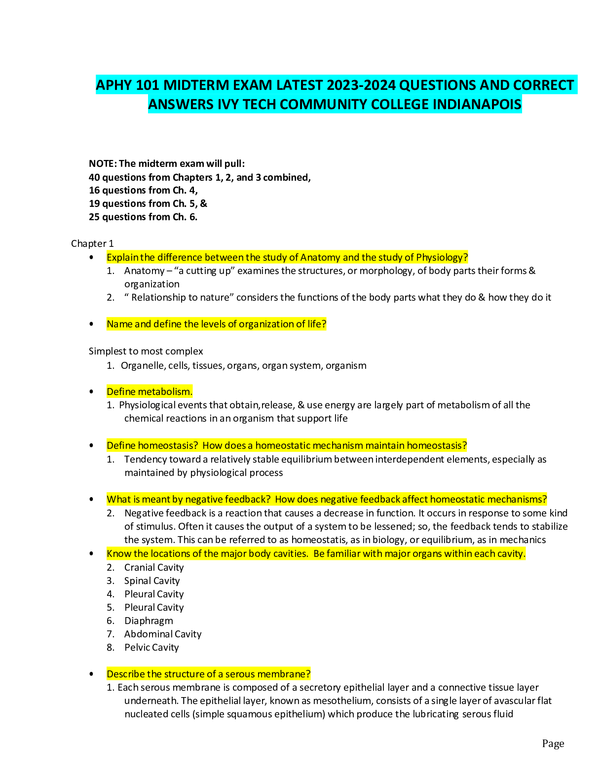 Preview image for APHY 101 MIDTERM EXAM LATEST 2023-2024 QUESTIONS AND CORRECT ANSWERS IVY TECH COMMUNITY COLLEGE INDIANAPOIS