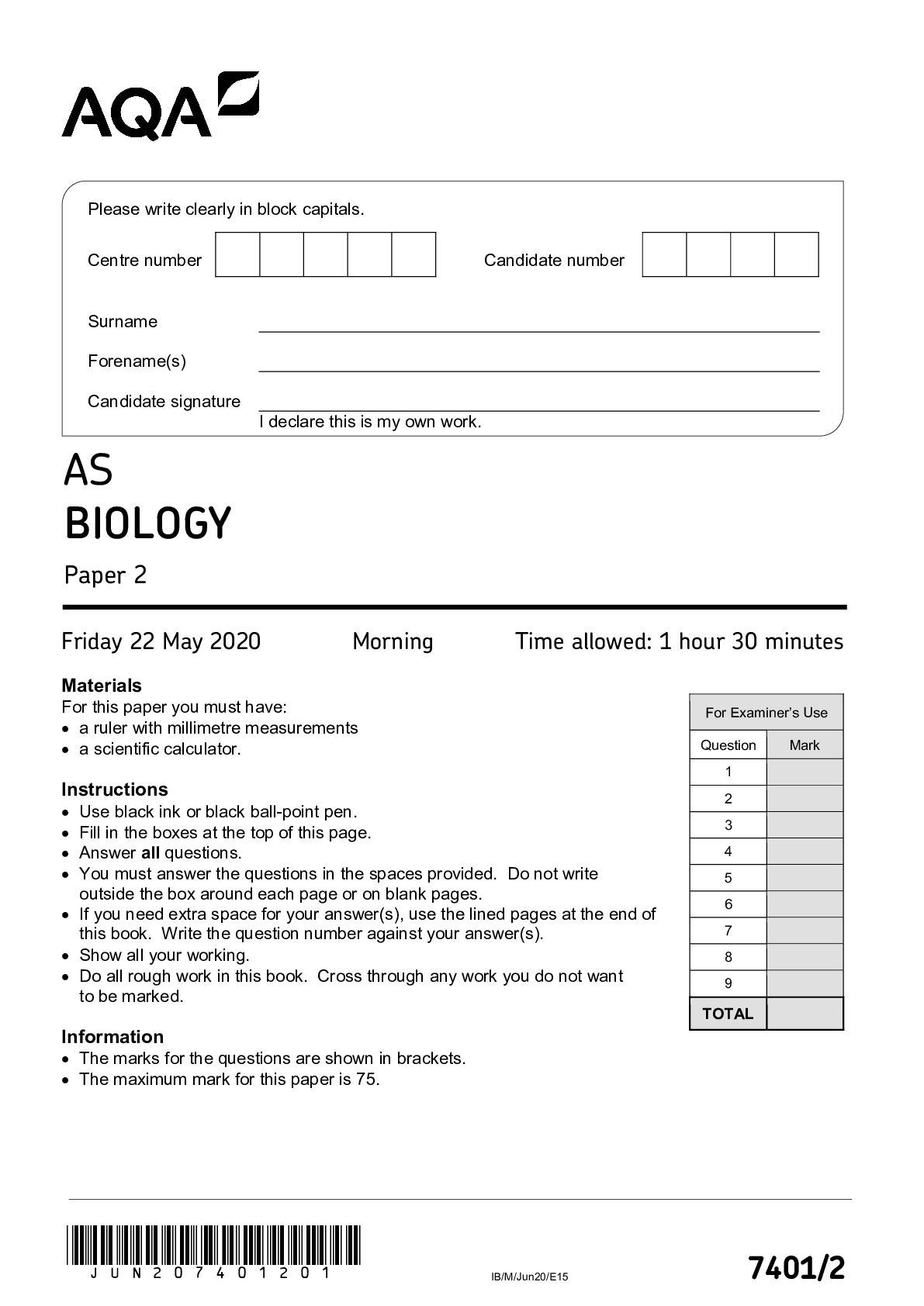 Preview image for AQA AS BIOLOGY Paper 2