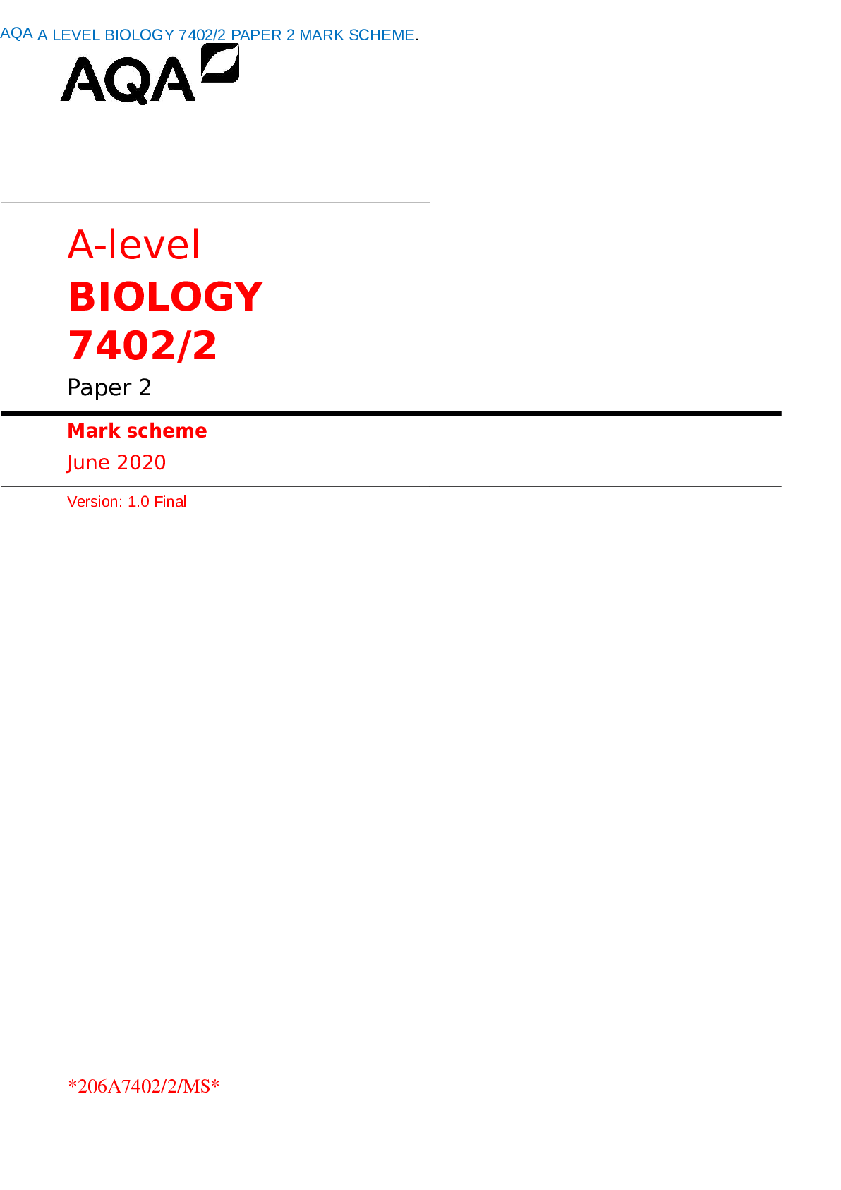 Preview image for AQA A-levelBIOLOGY7402/2